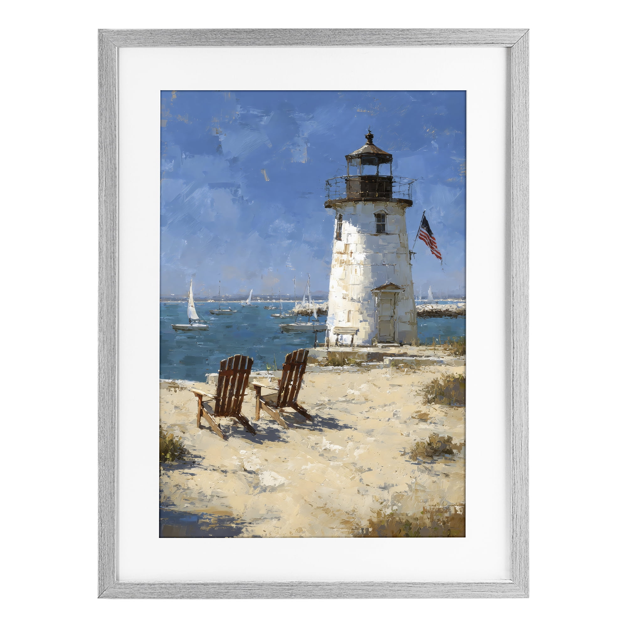 Stupell Industries Summer at Lighthouse Bay Gray Framed Print Under Glass, design by Petal Prints Design