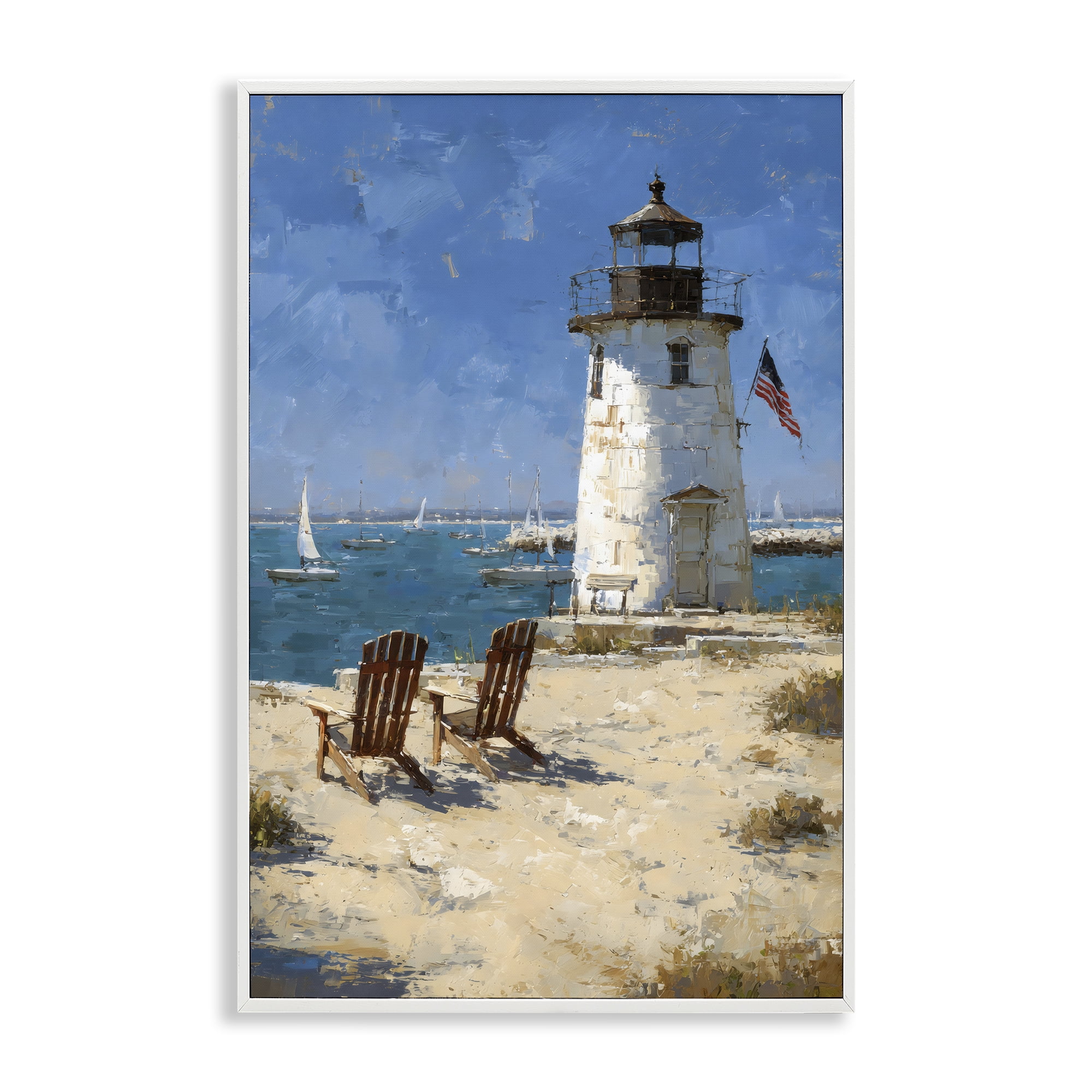 Stupell Industries Summer at Lighthouse Bay White Framed Giclee Art, design by Petal Prints Design