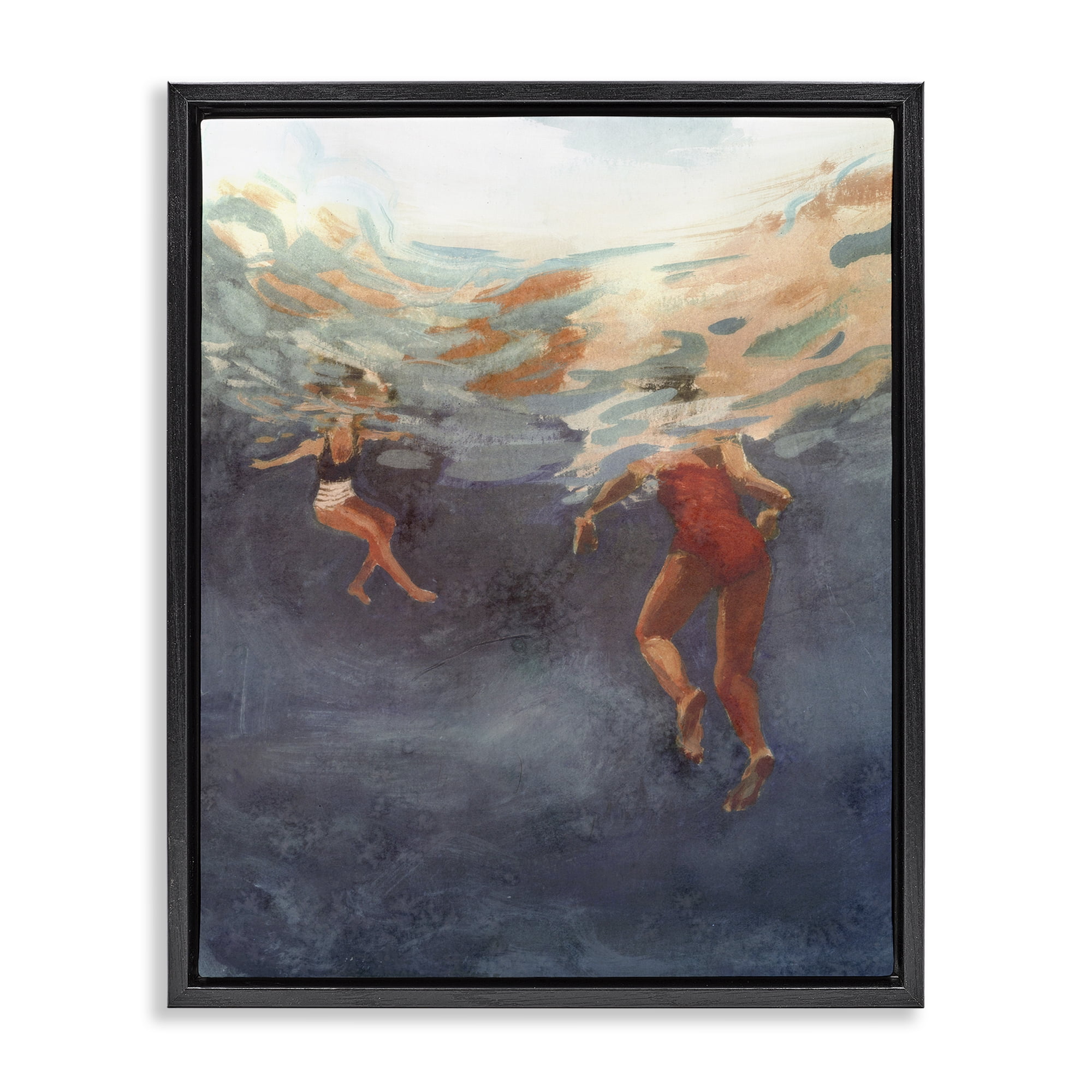 Stupell Industries Summer's Dance Swimmers Black Framed Floater Canvas Wall Art, design by Victoria Barnes