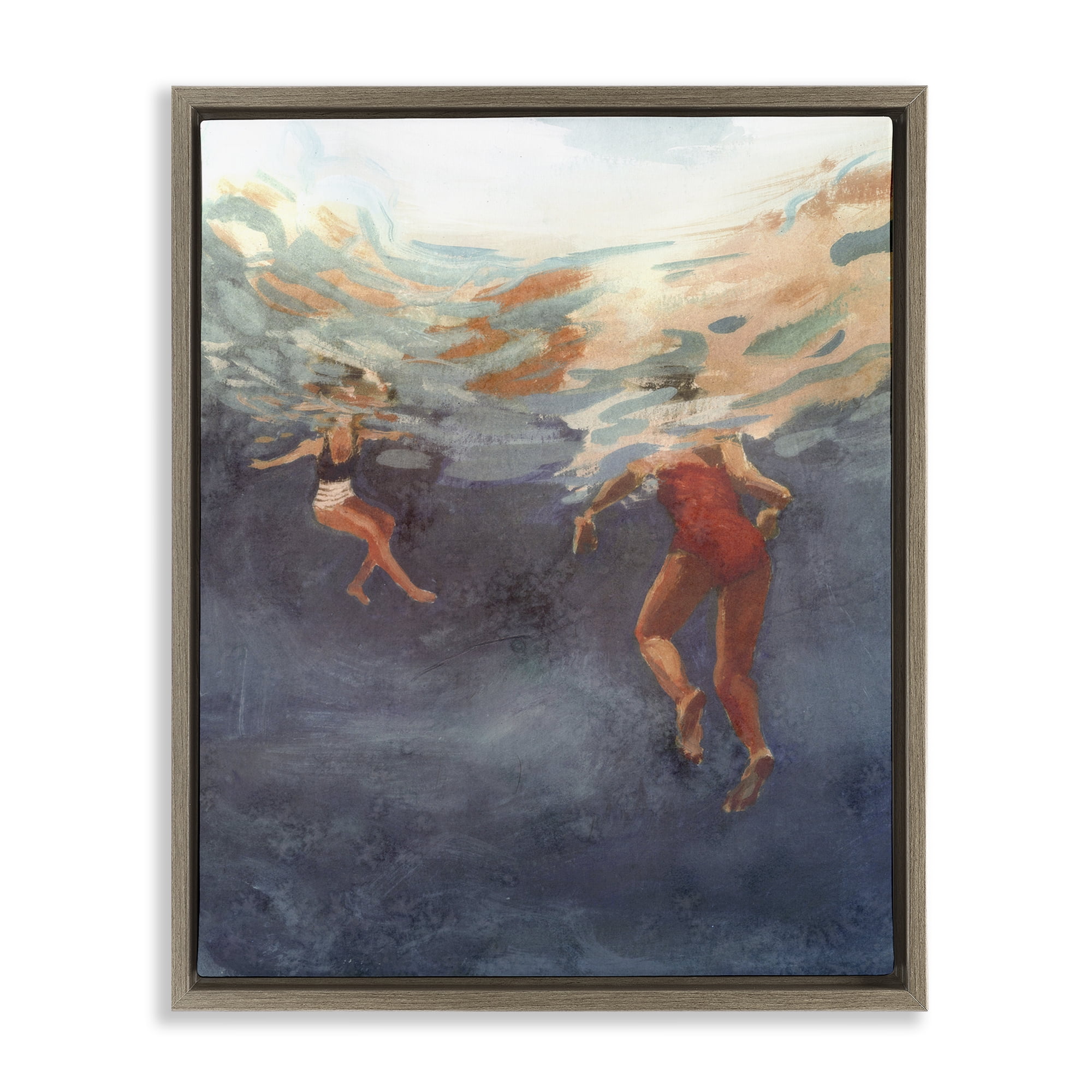 Stupell Industries Summer's Dance Swimmers Brown Framed Floater Canvas Wall Art, design by Victoria Barnes