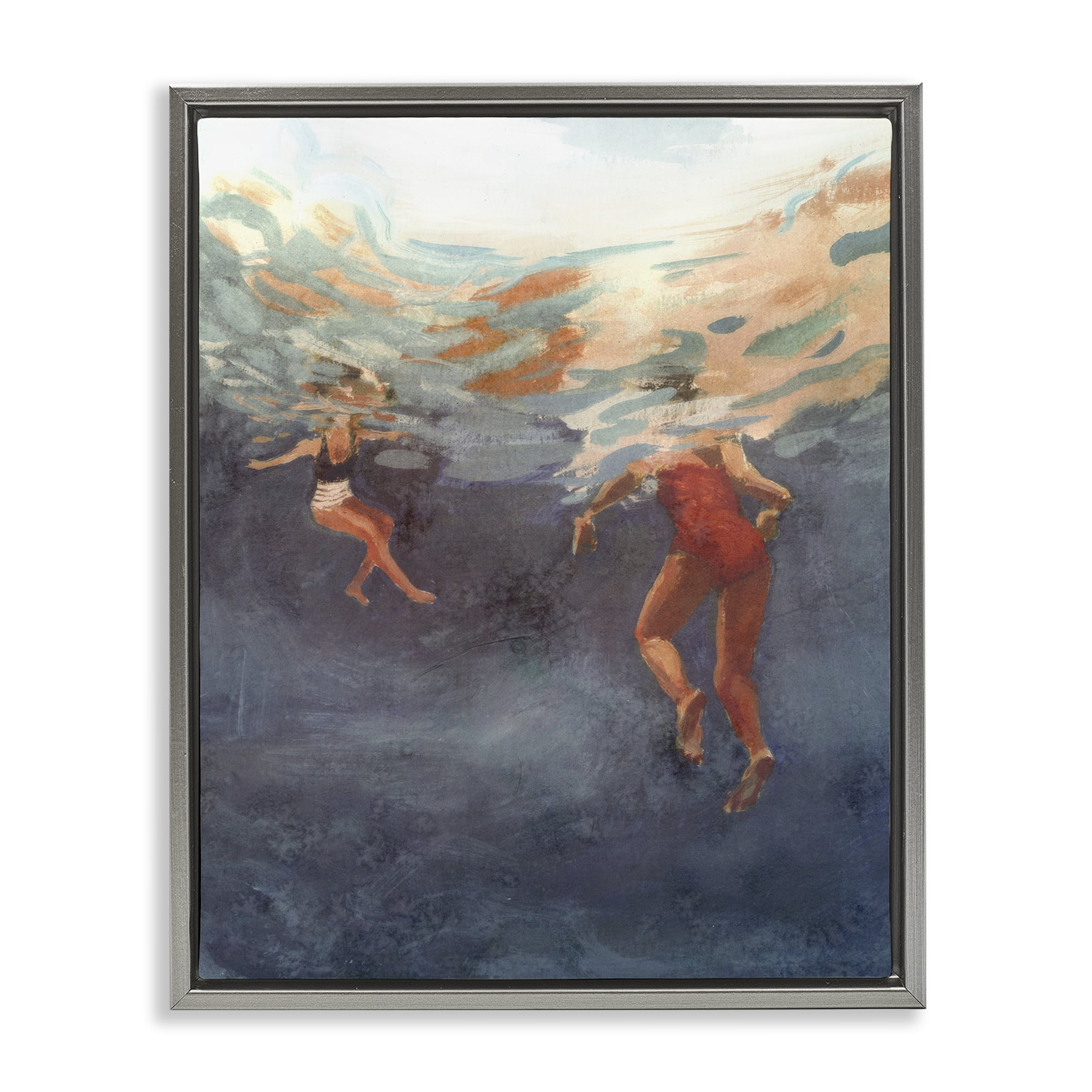 Stupell Industries Summer's Dance Swimmers Gray Framed Floater Canvas Wall Art, design by Victoria Barnes