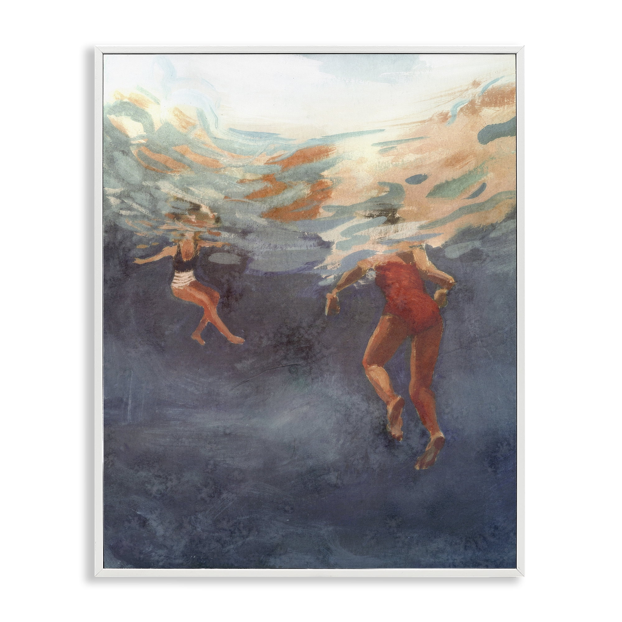 Stupell Industries Summer's Dance Swimmers White Framed Giclee Art, design by Victoria Barnes