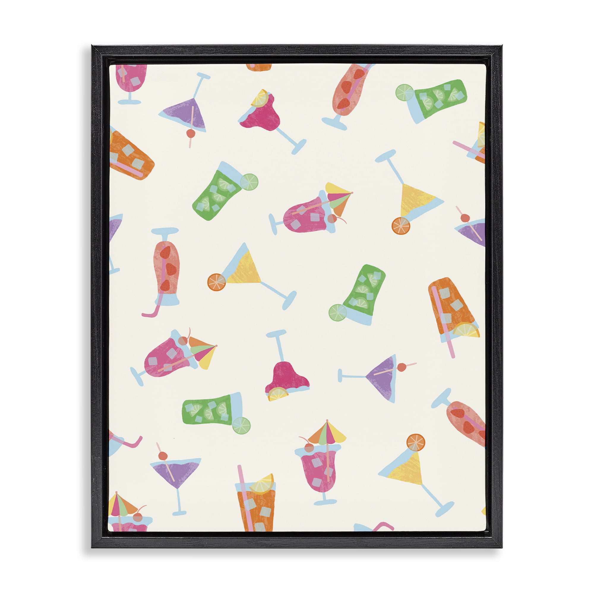 Stupell Industries Summertime Cocktails Patterns Food & Beverage Painting Black Floater Framed Canvas Art Print Wall Art, 17 x 21