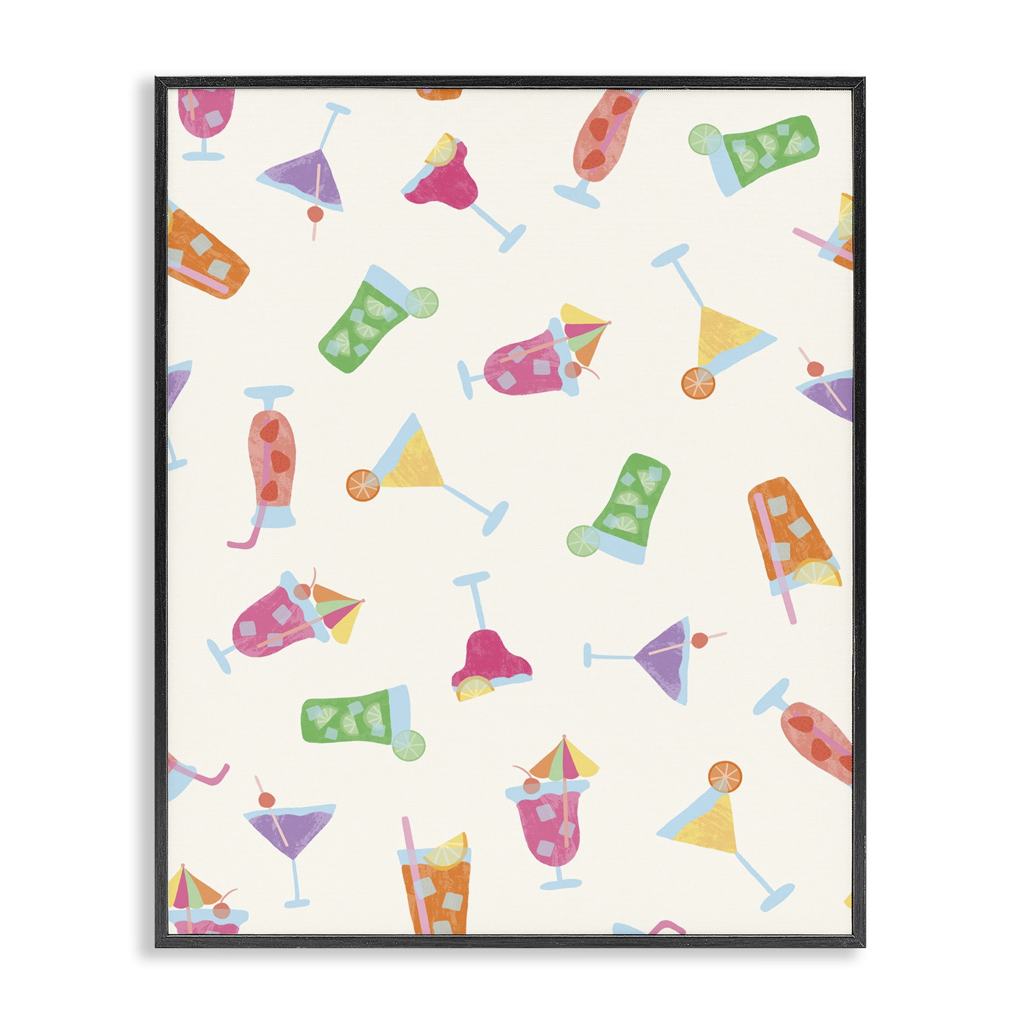 Stupell Industries Summertime Cocktails Patterns Food & Beverage Painting Black Framed Art Print Wall Art, 24 x 30
