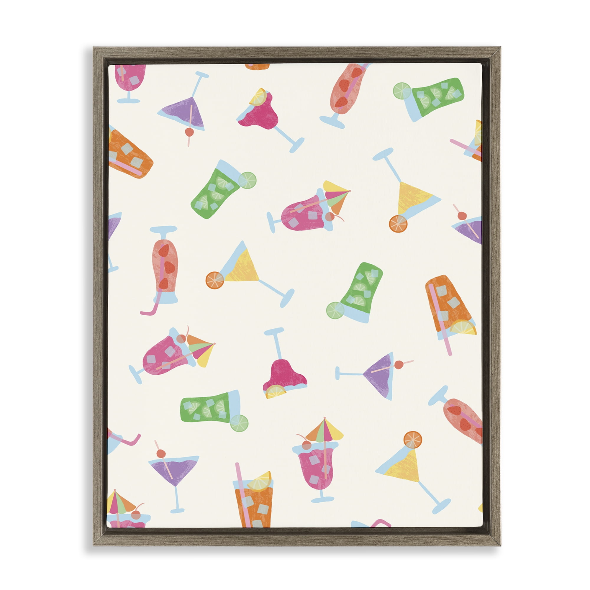 Stupell Industries Summertime Cocktails Patterns Food & Beverage Painting Brown Floater Framed Canvas Art Print Wall Art, 17 x 21