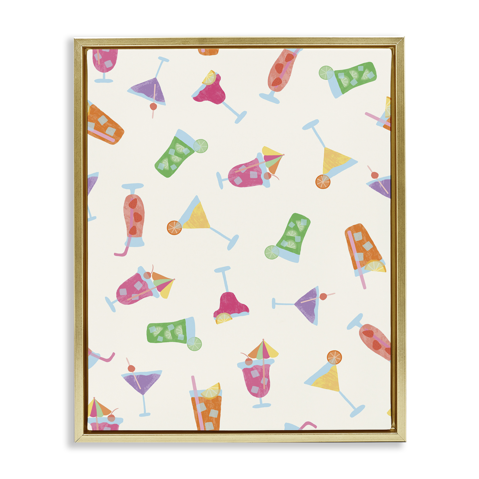 Stupell Industries Summertime Cocktails Patterns Food & Beverage Painting Gold Floater Framed Canvas Art Print Wall Art, 25 x 31