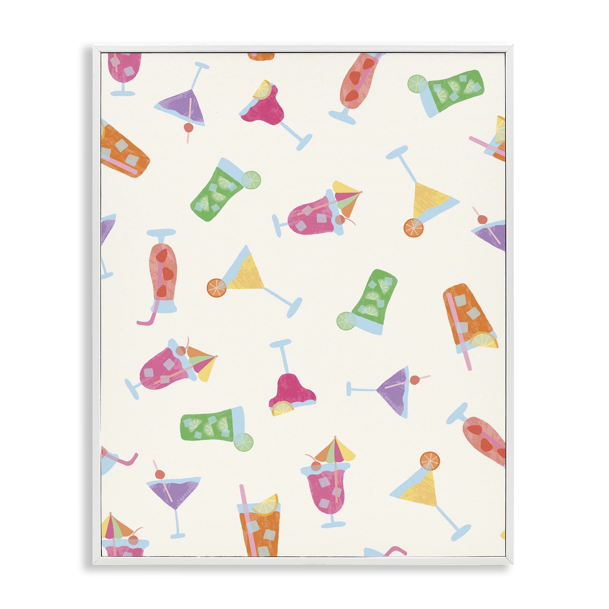 Stupell Industries Summertime Cocktails Patterns Food & Beverage Painting White Framed Art Print Wall Art, 16 x 20