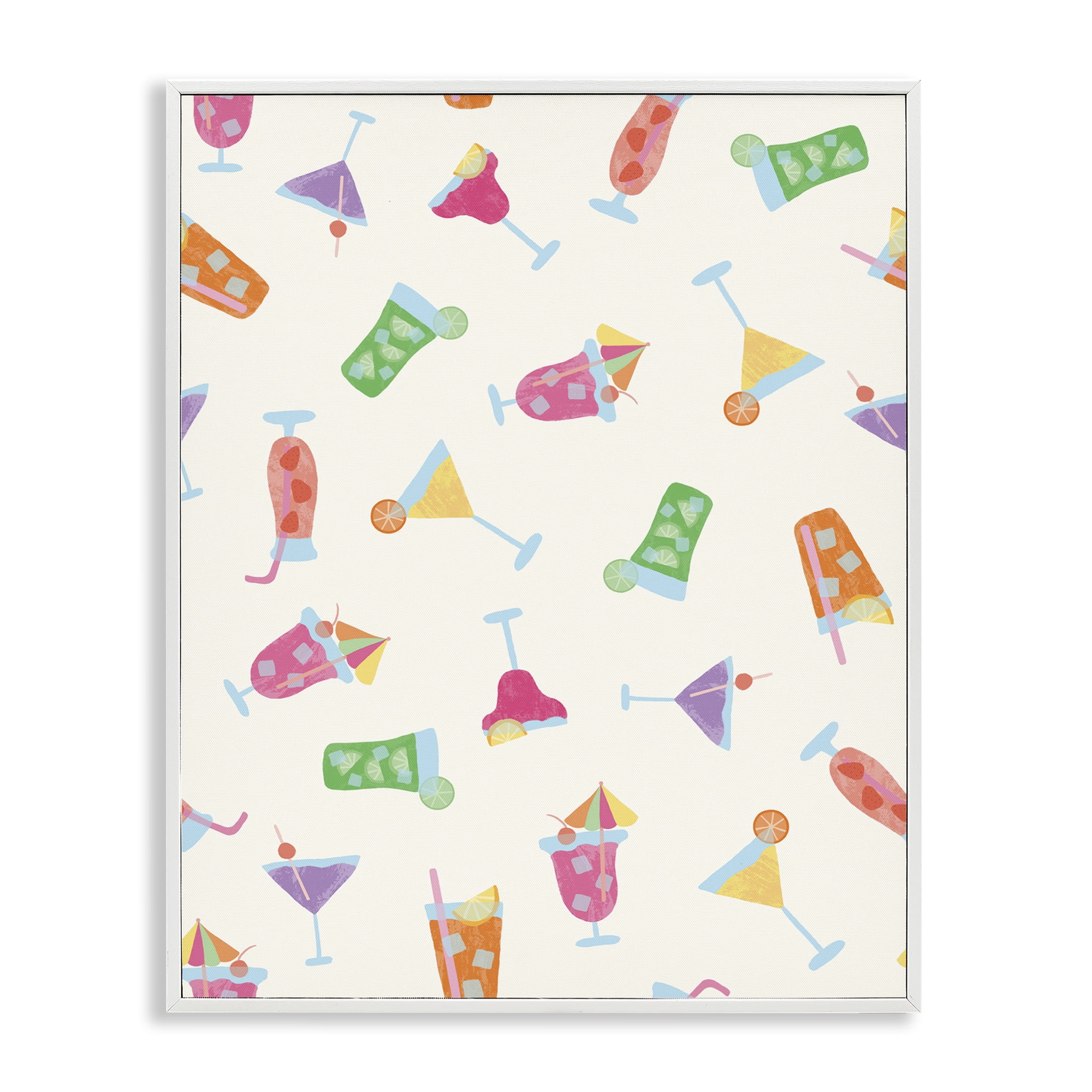 Stupell Industries Summertime Cocktails Patterns Food & Beverage Painting White Framed Art Print Wall Art, 24 x 30