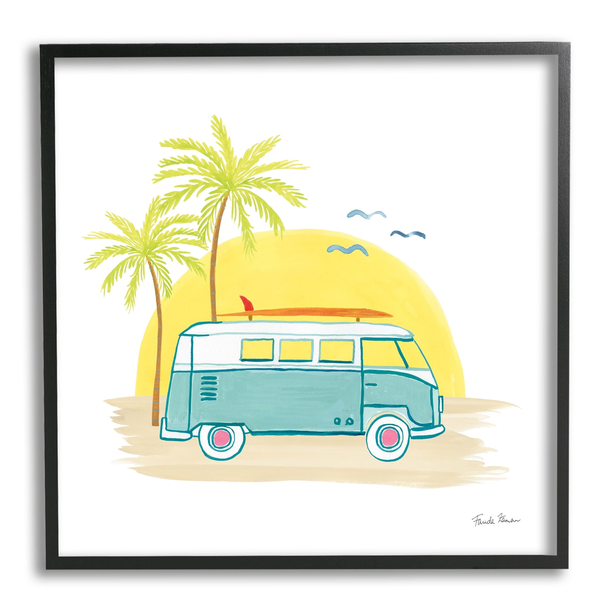 Stupell Industries Summertime Tropical Bus Sunshine Palm Tree Travel Illustration , 12 x 12, Design by Farida Zaman