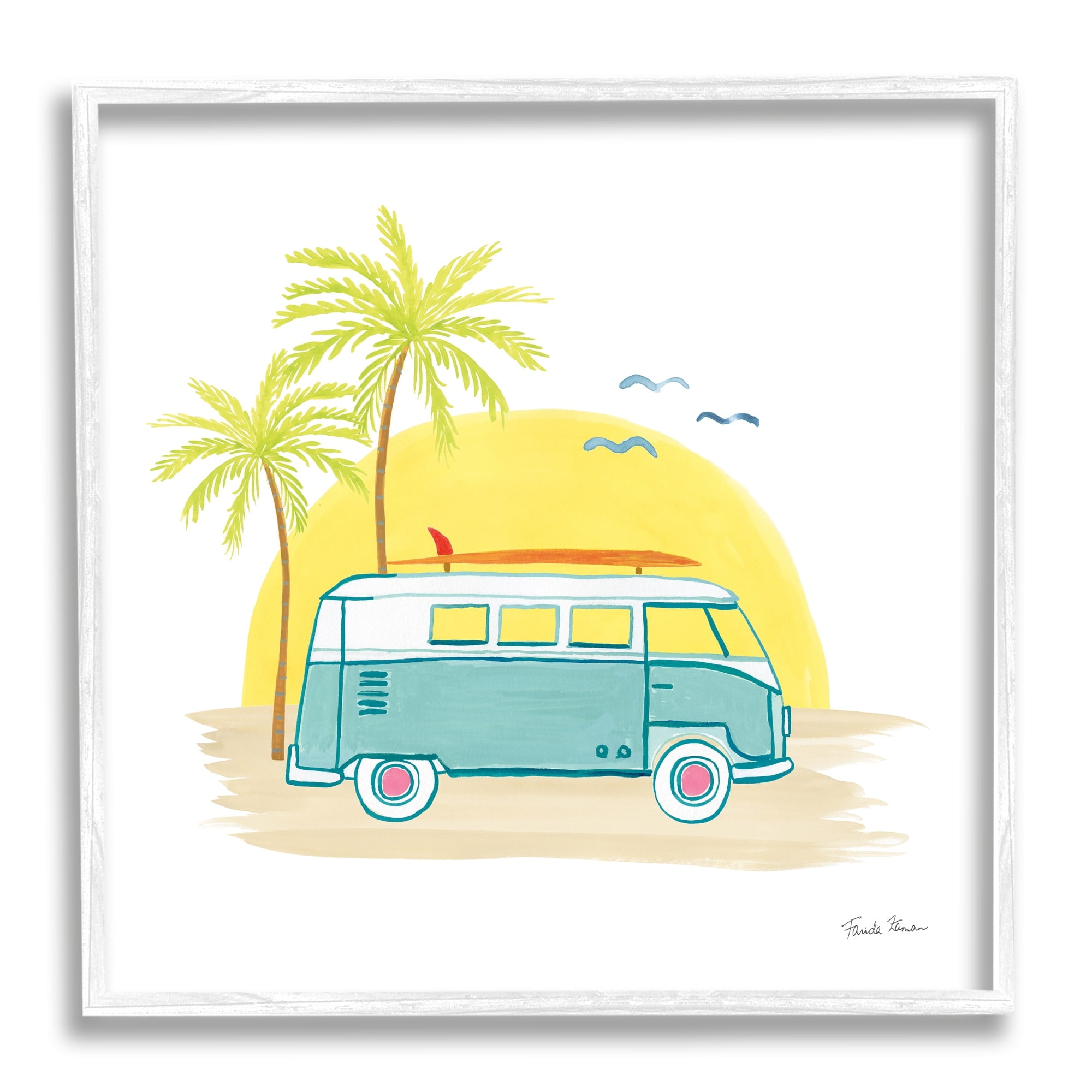 Stupell Industries Summertime Tropical Bus Sunshine Palm Tree Travel Illustration , 12 x 12, Design by Farida Zaman