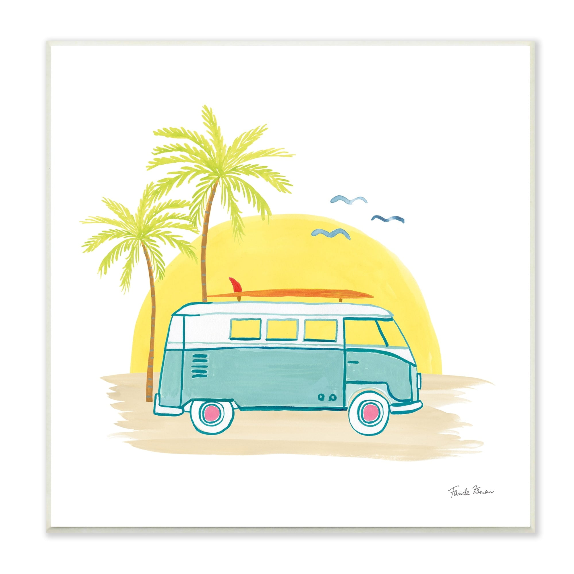 Stupell Industries Summertime Tropical Bus Sunshine Palm Tree Travel Illustration Drawings Unframed Art Print Wall Art, 12x12, by Farida Zaman