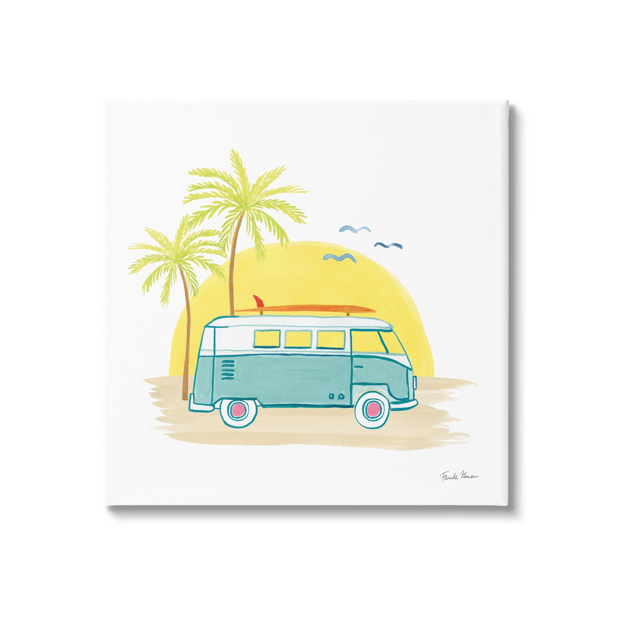 Stupell Industries Summertime Tropical Bus Sunshine Palm Tree Travel Illustration Tropical Drawing Gallery-Wrapped Canvas Print Wall Art, 30 x 30, Design by Farida Zaman