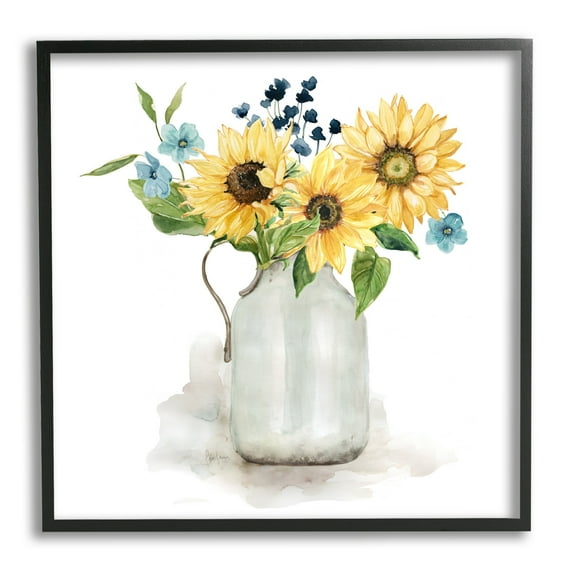 Stupell Industries Summery Flower Blossoms Arranged Country Jug Watercolor Detail Graphic Art Black Framed Art Print Wall Art, Design by Livi Finn