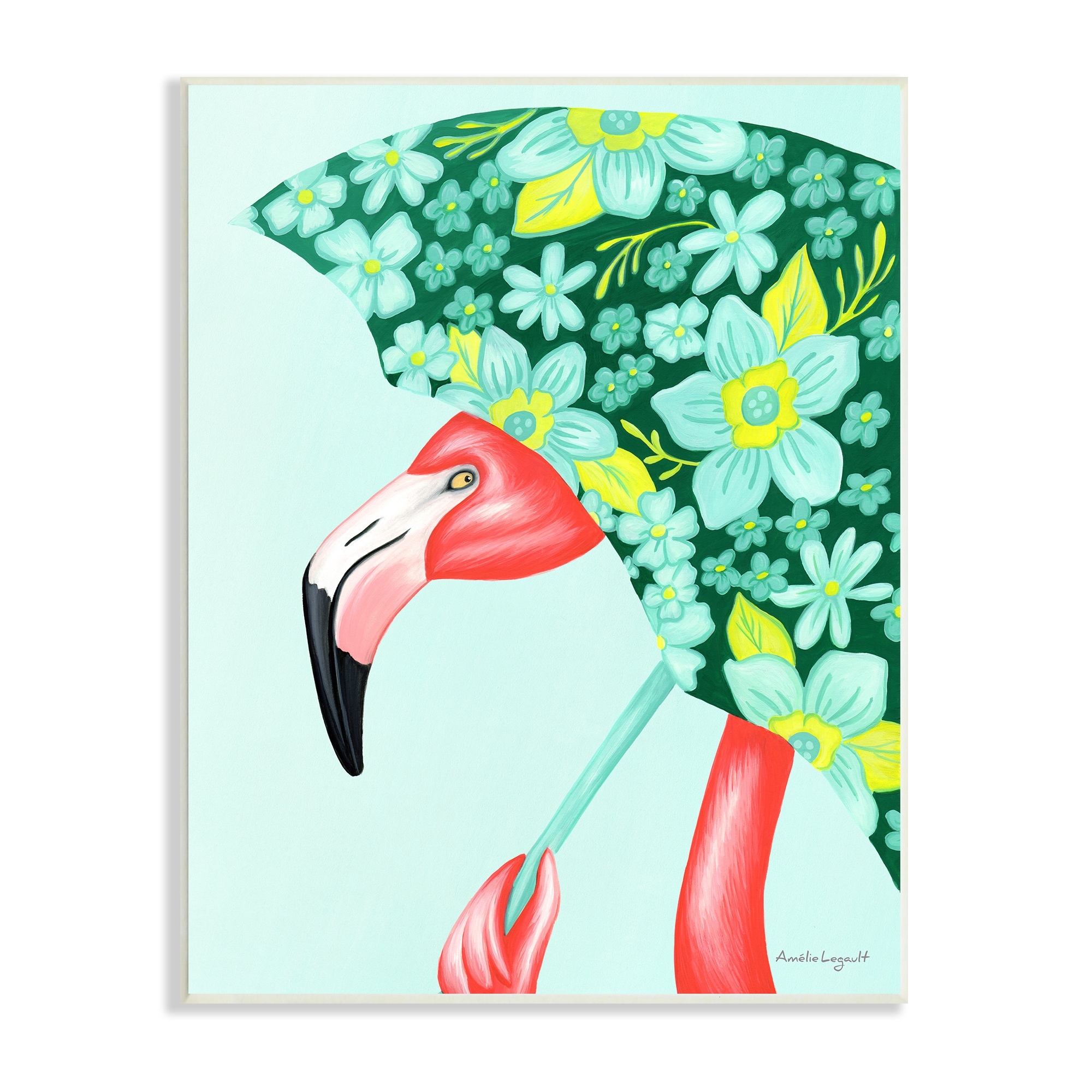 Stupell Industries Summery Pink Flamingo Floral Petal Patterned Umbrella Graphic Art Unframed Art Print Wall Art, Design by Amelie Legault