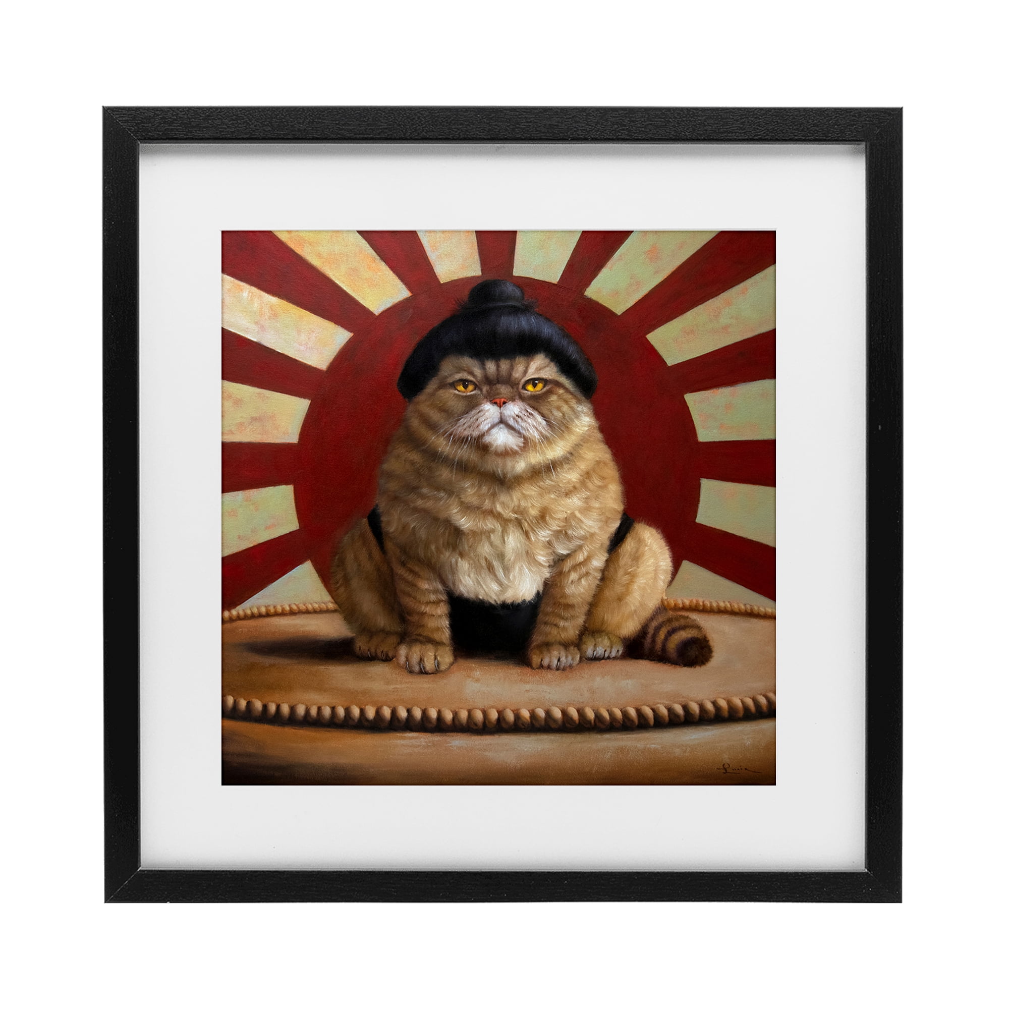 Stupell Industries Sumo Cat with Sun Rays Black Framed Print Under Glass, design by Lucia Heffernan