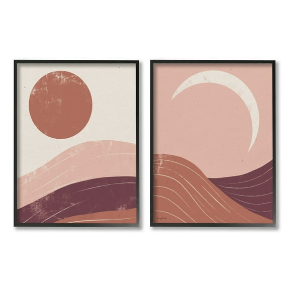 Stupell Industries Sun And Moon Sunrise Sunset Desert Collage Graphic Art Black Framed Art Print Wall Art Set of 2, 11x14, by Becky Thorns