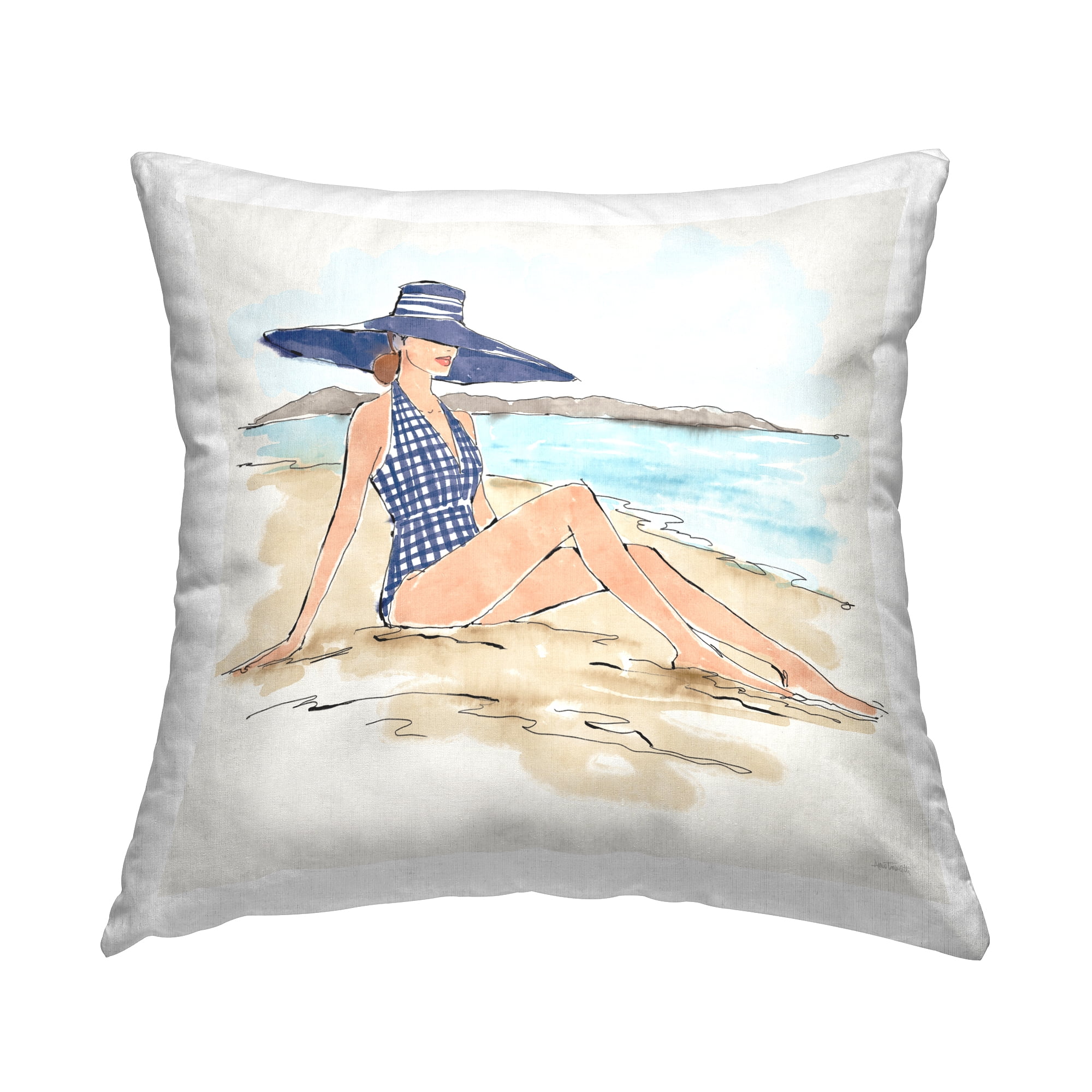 Stupell Industries Sun Bathing Beauty Decorative Printed Throw Pillow Design by Anne Tavoletti.