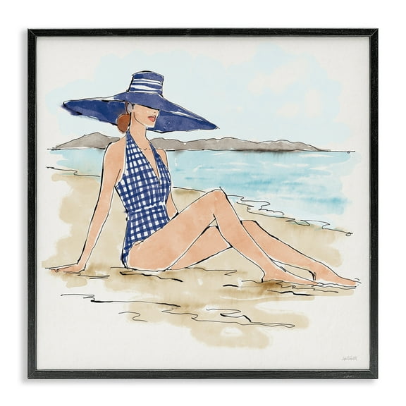 Stupell Industries Sun Bathing Beauty People Painting Black Framed Art Print Wall Art, 12 x 12