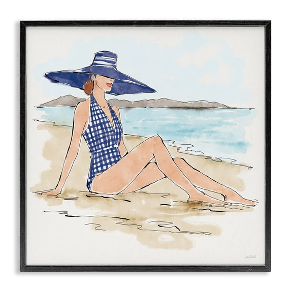 Stupell Industries Glam Sun Bathing Beauty Black Framed Giclee Art, 12 x 12, by Anne Tavoletti