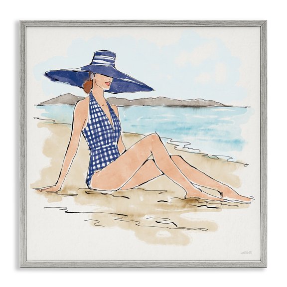 Stupell Industries Glam Sun Bathing Beauty Gray Framed Giclee Art, 12 x 12, by Anne Tavoletti
