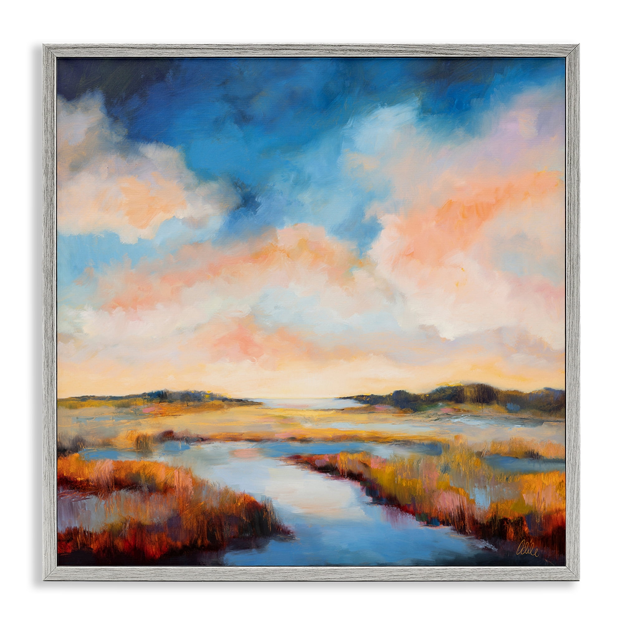 Stupell Industries Sun Bleached Stream Landscape & Nature Painting Gray Framed Art Print Wall Art, 12 x 12