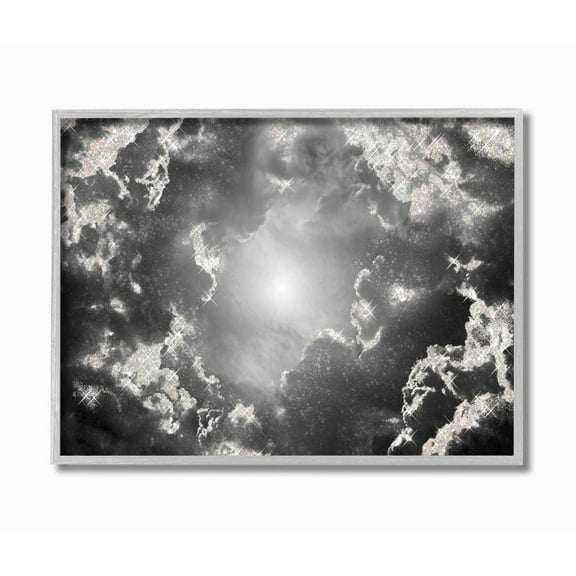 Stupell Industries Sun Centered Behind Dark Sparkled Clouds Black White Framed Wall Art Design by Ziwei Li, 16" x 20", Gray Framed