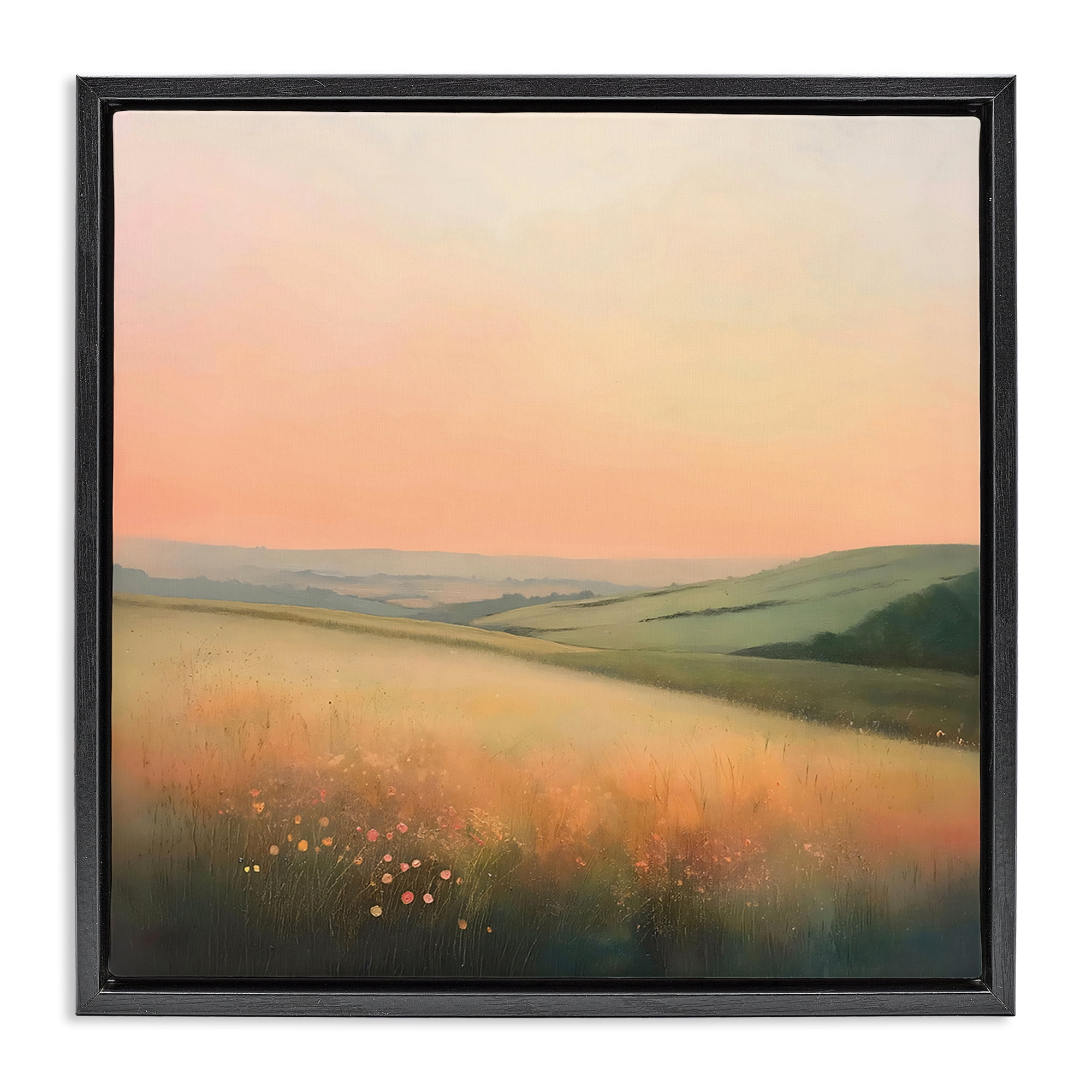 Stupell Industries Sun Coming Up Over Meadow Black Framed Floater Canvas Wall Art, design by Creative Studio