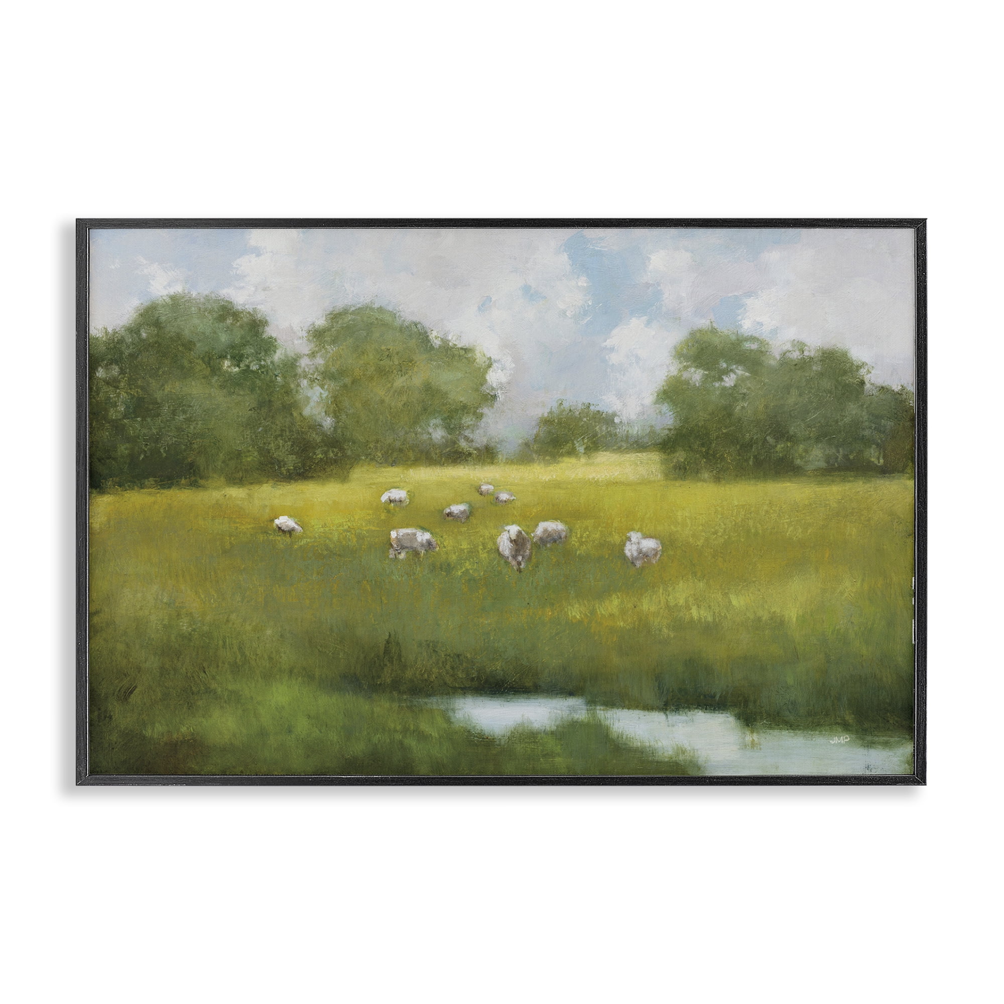 Stupell Industries Sun Grazing Sheep Landscape & Nature Painting Black Framed Art Print Wall Art, 18 x 12