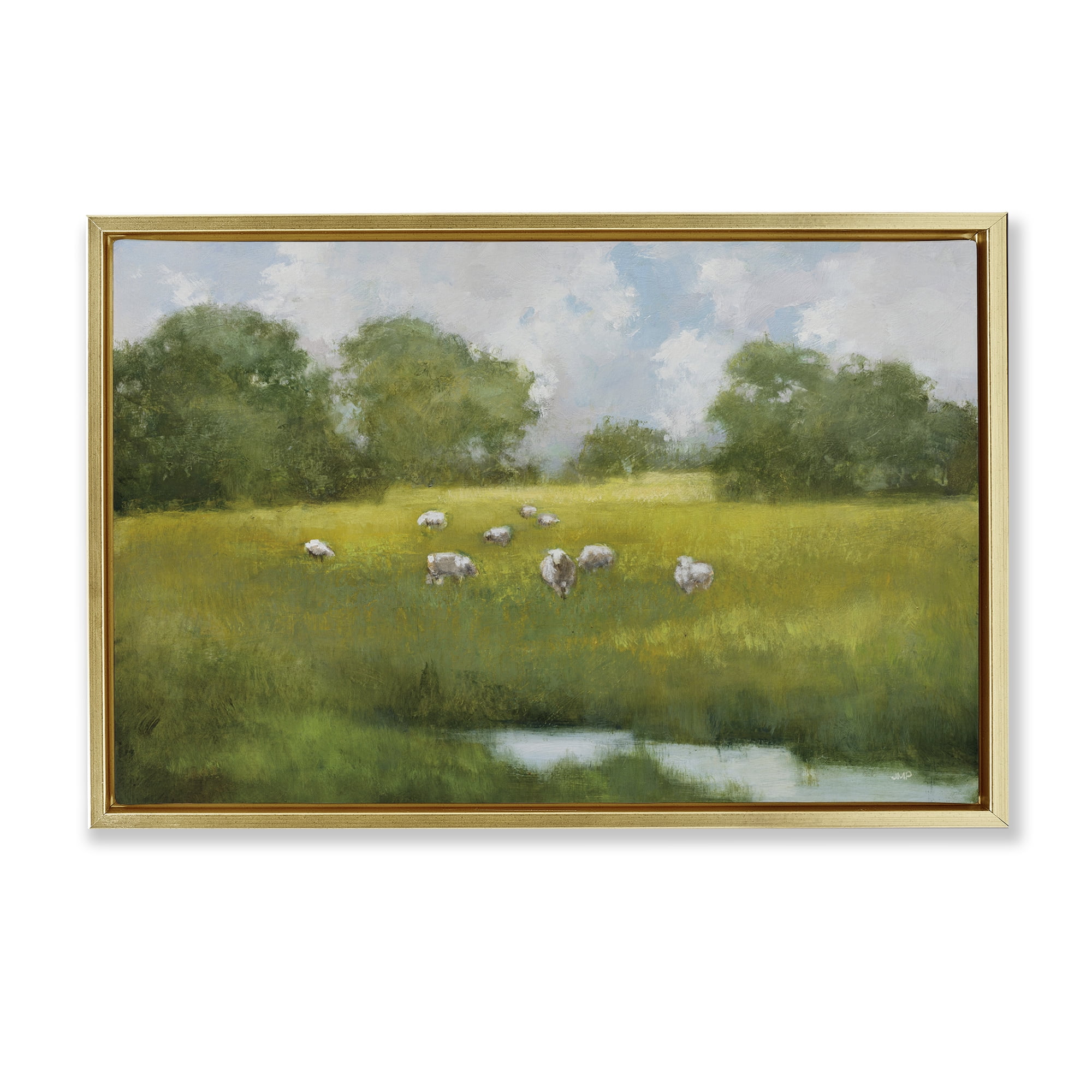 Stupell Industries Sun Grazing Sheep Landscape & Nature Painting Gold Floater Framed Canvas Art Print Wall Art, 25 x 17