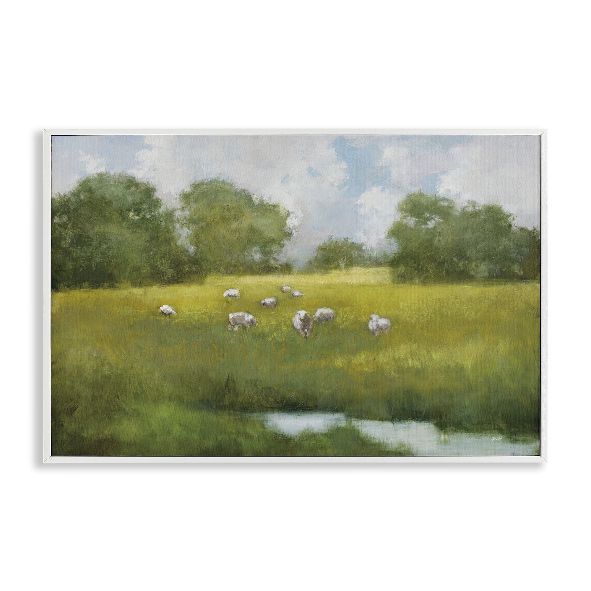 Stupell Industries Sun Grazing Sheep Landscape & Nature Painting White Framed Art Print Wall Art, 30 x 20
