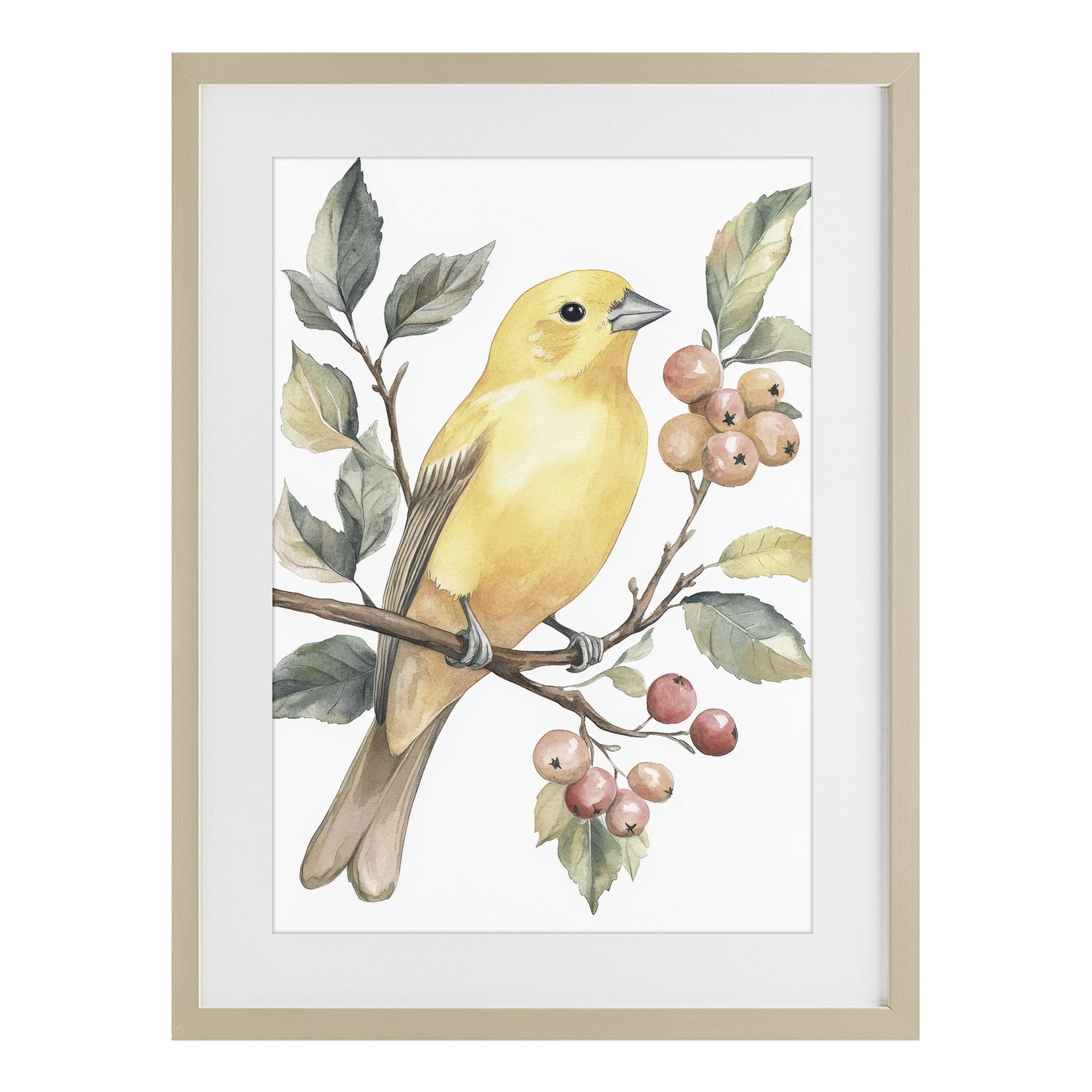 Stupell Industries Sun Lit Bird on Branch Birch Framed Print Under Glass, design by Petal Prints Design