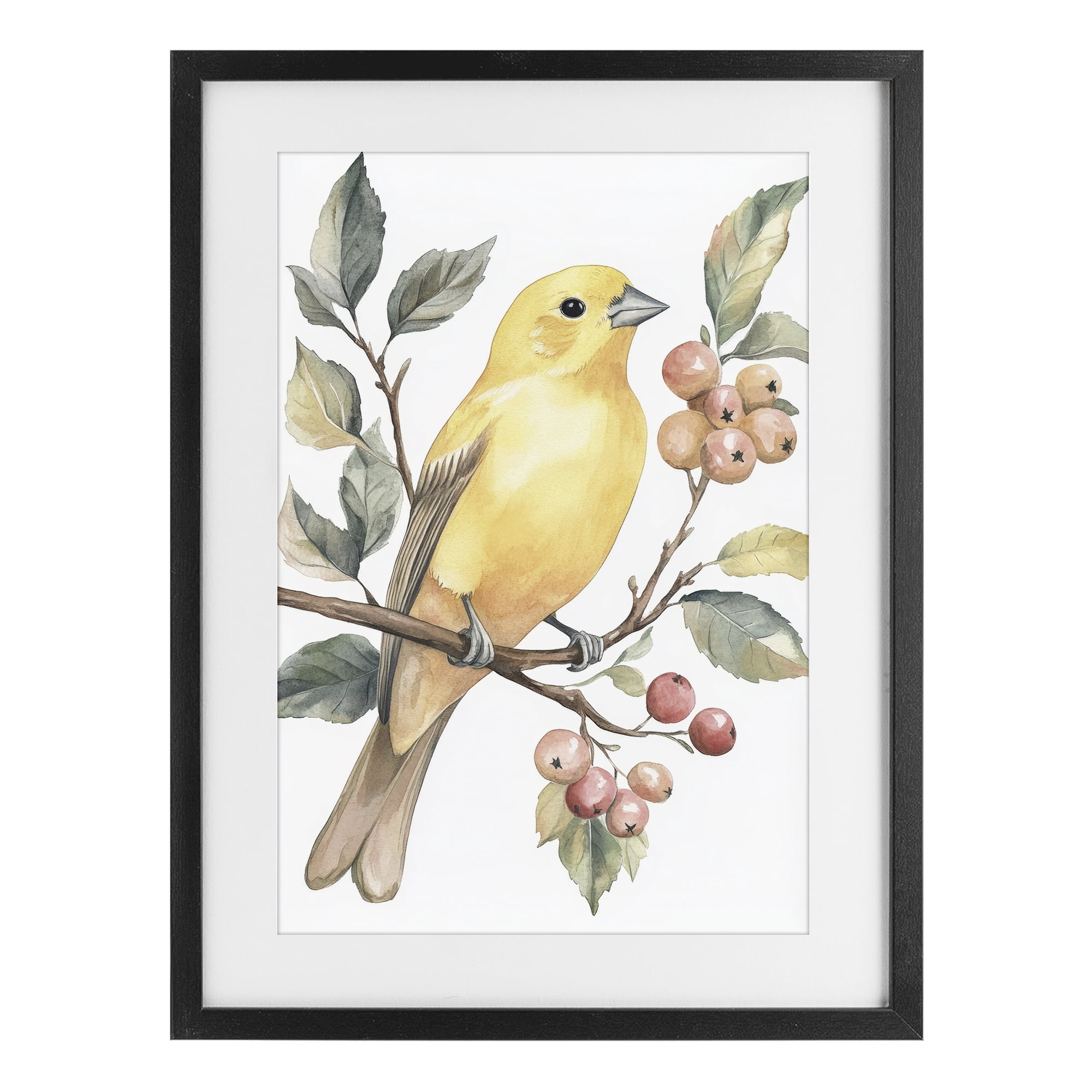 Stupell Industries Sun Lit Bird on Branch Black Framed Print Under Glass, design by Petal Prints Design