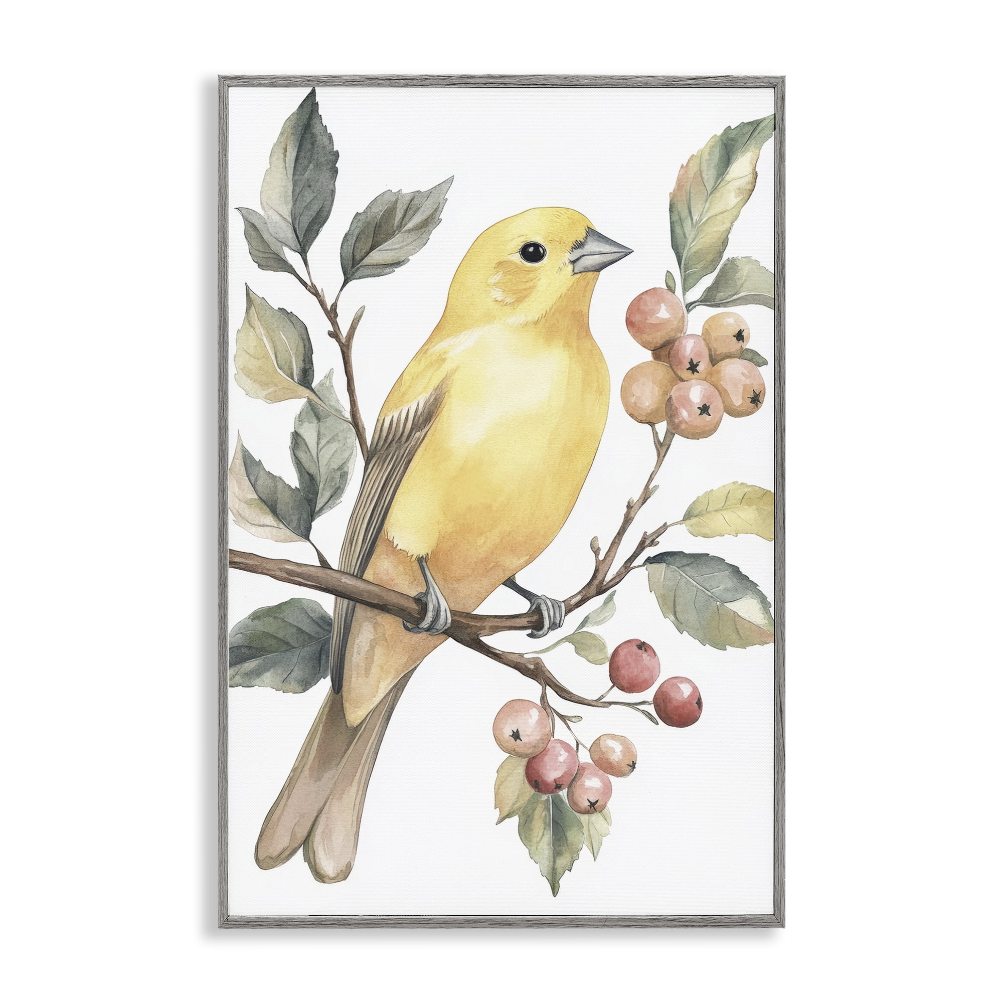 Stupell Industries Sun Lit Bird on Branch Gray Framed Giclee Art, design by Petal Prints Design