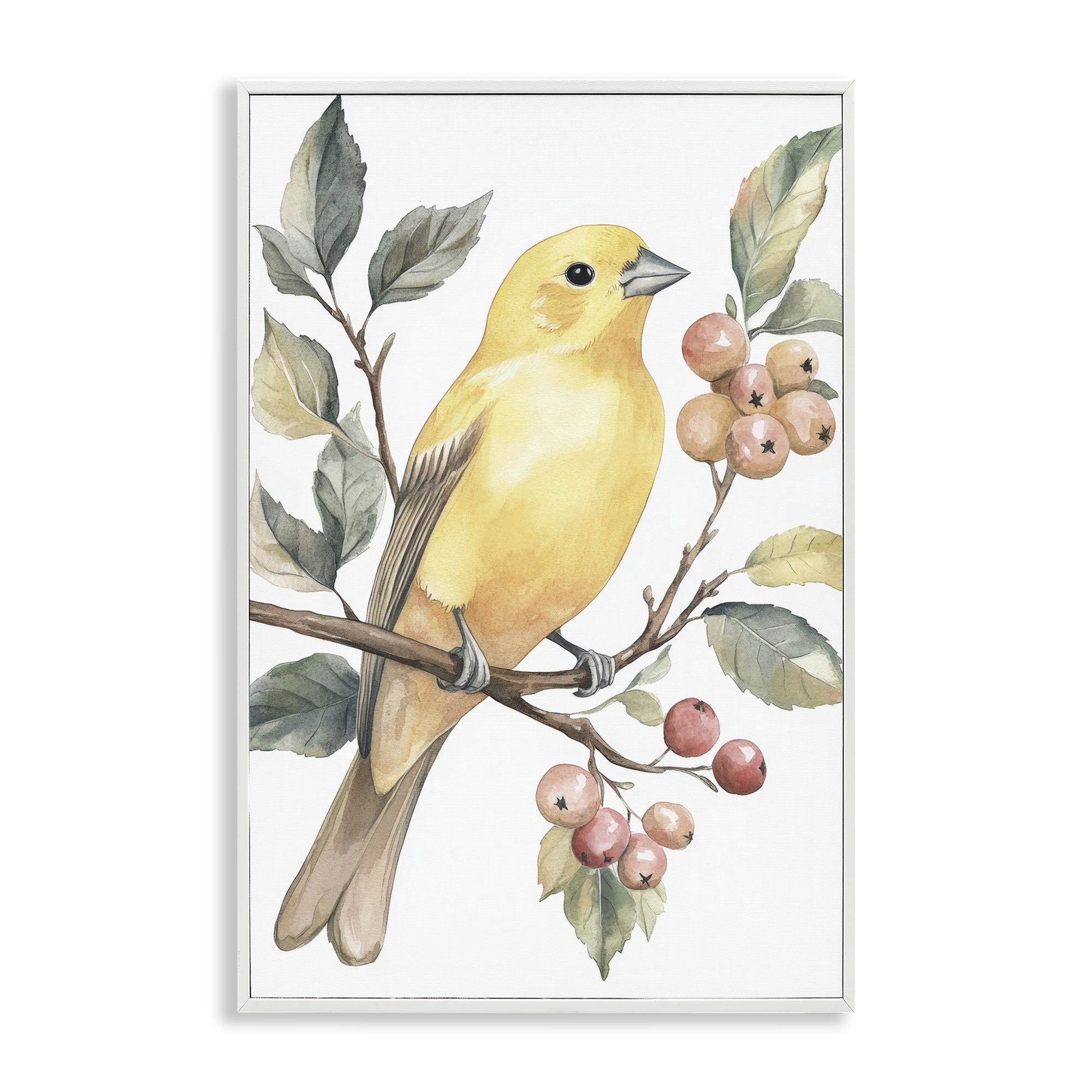 Stupell Industries Sun Lit Bird on Branch White Framed Giclee Art, design by Petal Prints Design