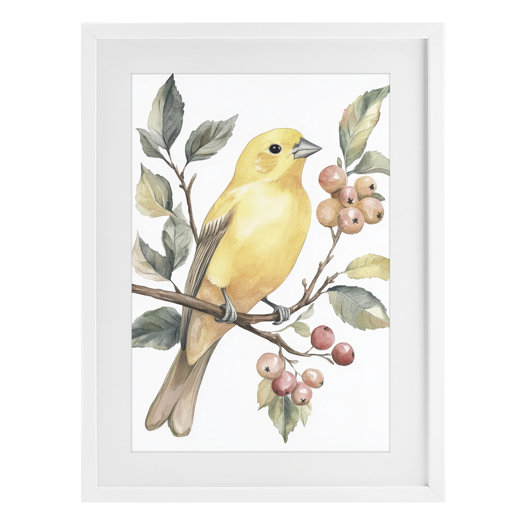 Stupell Industries Sun Lit Bird on Branch White Framed Print Under Glass, design by Petal Prints Design