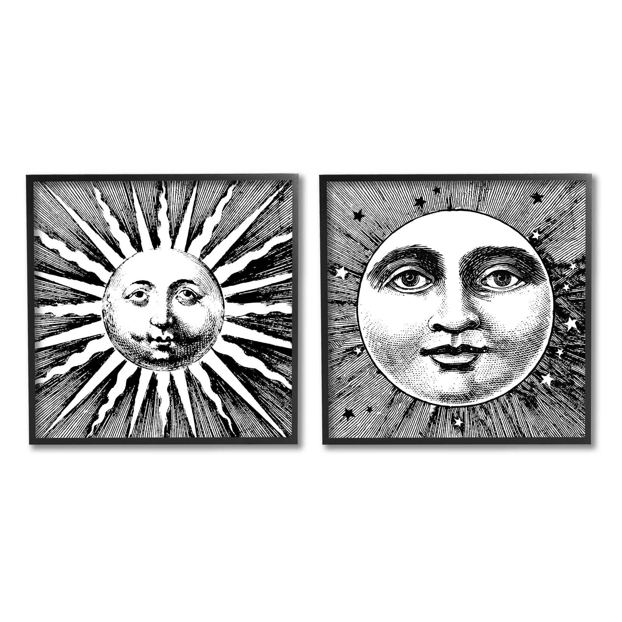 Stupell Industries Sun & Moon Faces Landscape Painting Black Framed Art Print Wall Art, 12 x 12
