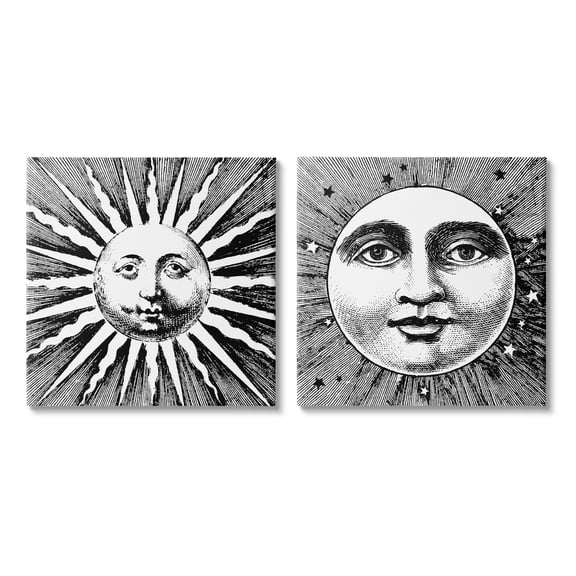 Stupell Industries Sun & Moon Faces Landscape Painting Gallery Wrapped Canvas Art Print Wall Art, 24 x 24, Set of 2