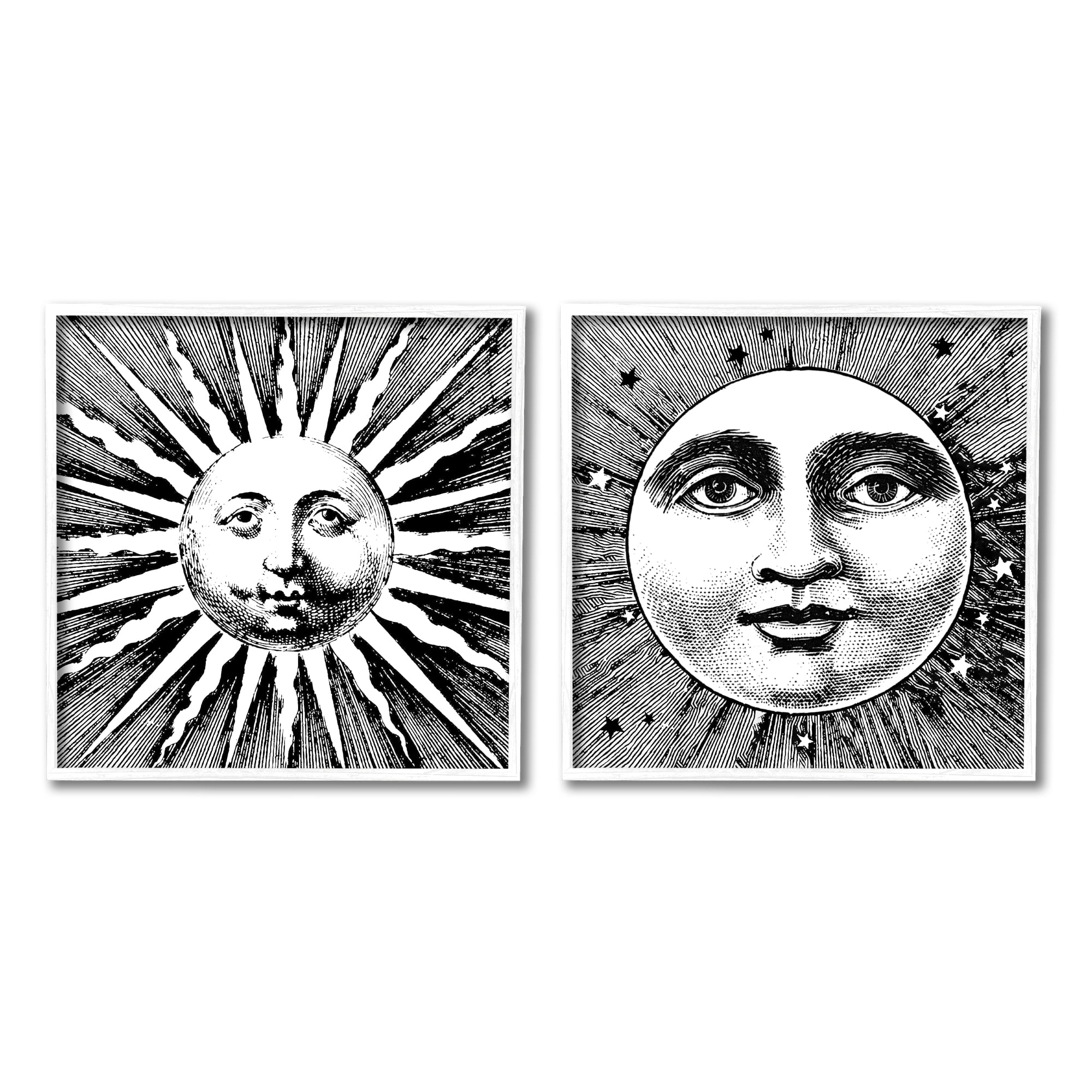 Stupell Industries Sun & Moon Faces Landscape Painting White Framed Art Print Wall Art, 12 x 12