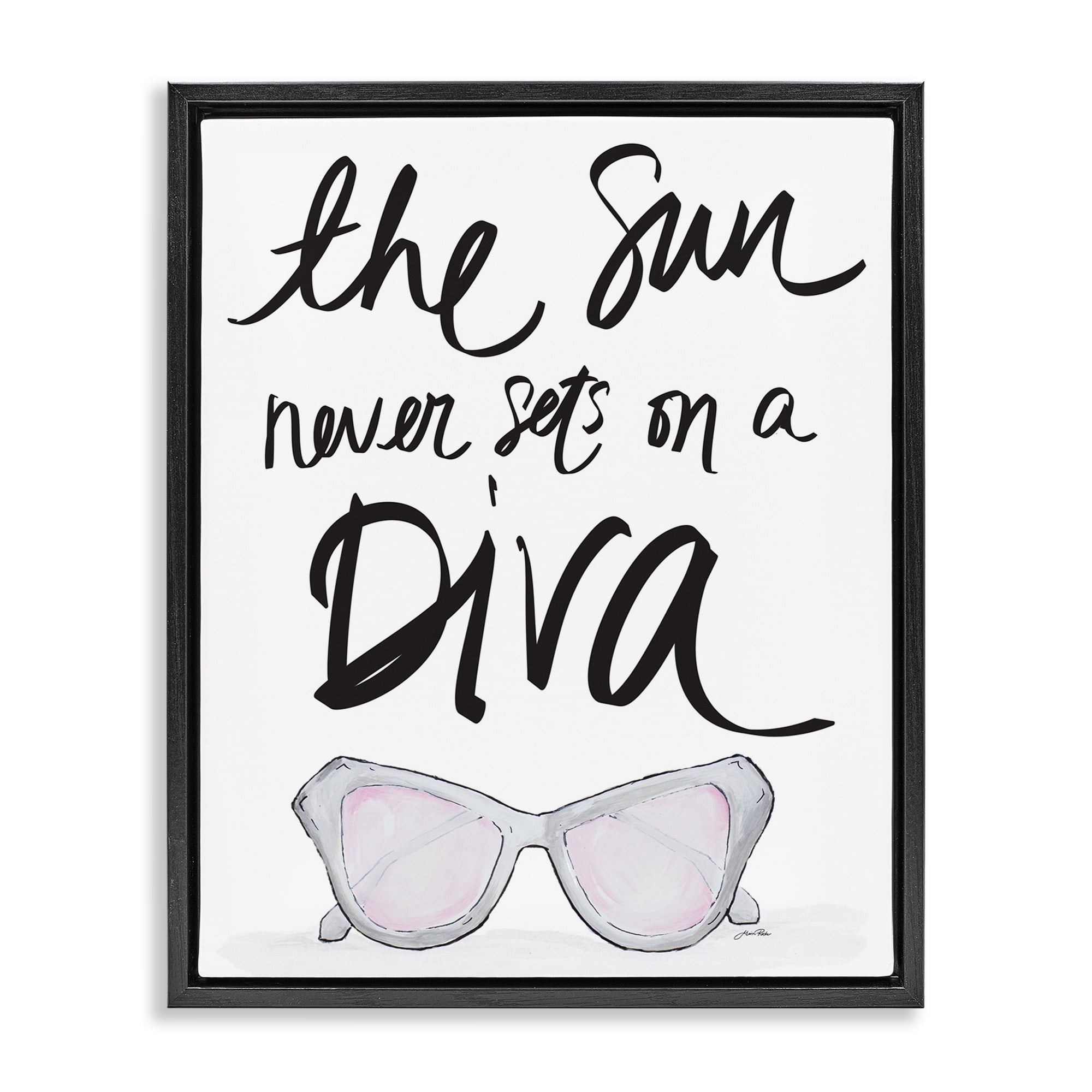 Stupell Industries Sun Never Sets on Diva Beauty & Fashion Painting Black Floater Framed Art Print Wall Art, 17 x 21