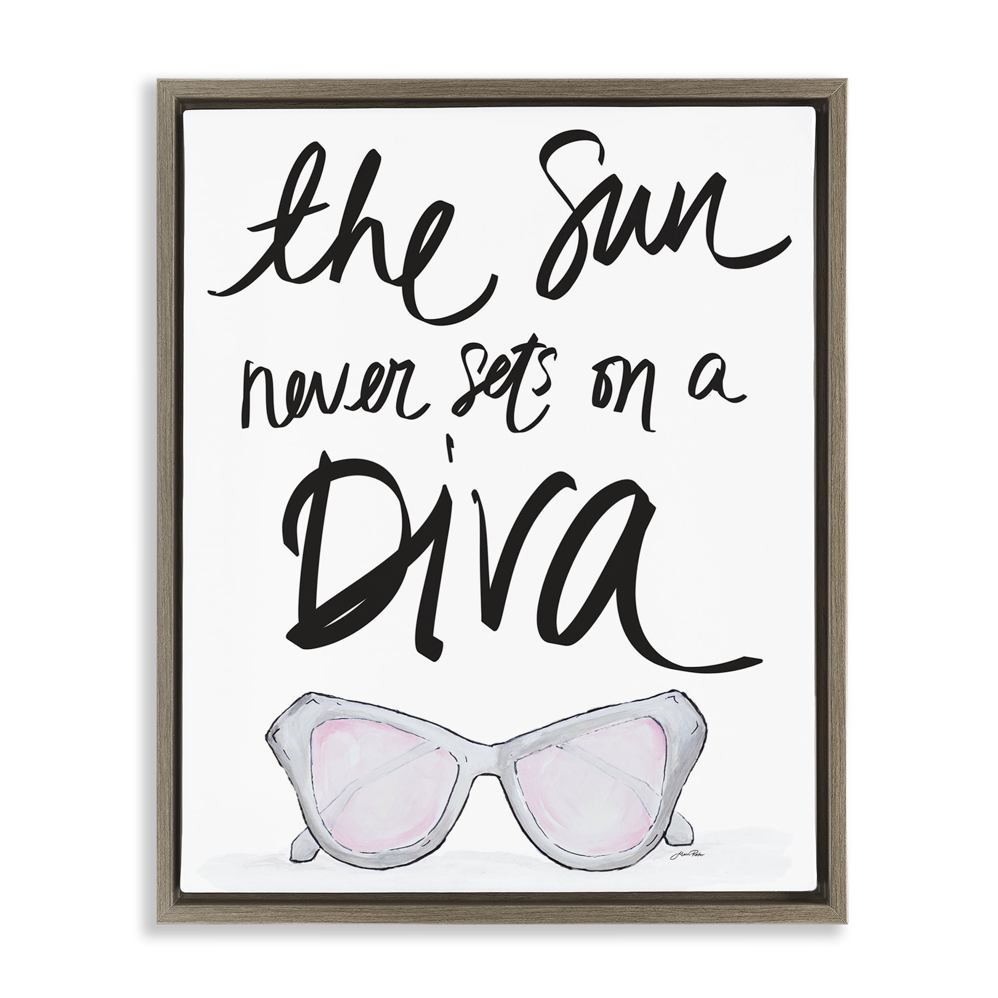Stupell Industries Sun Never Sets on Diva Beauty & Fashion Painting Brown Floater Framed Art Print Wall Art, 17 x 21
