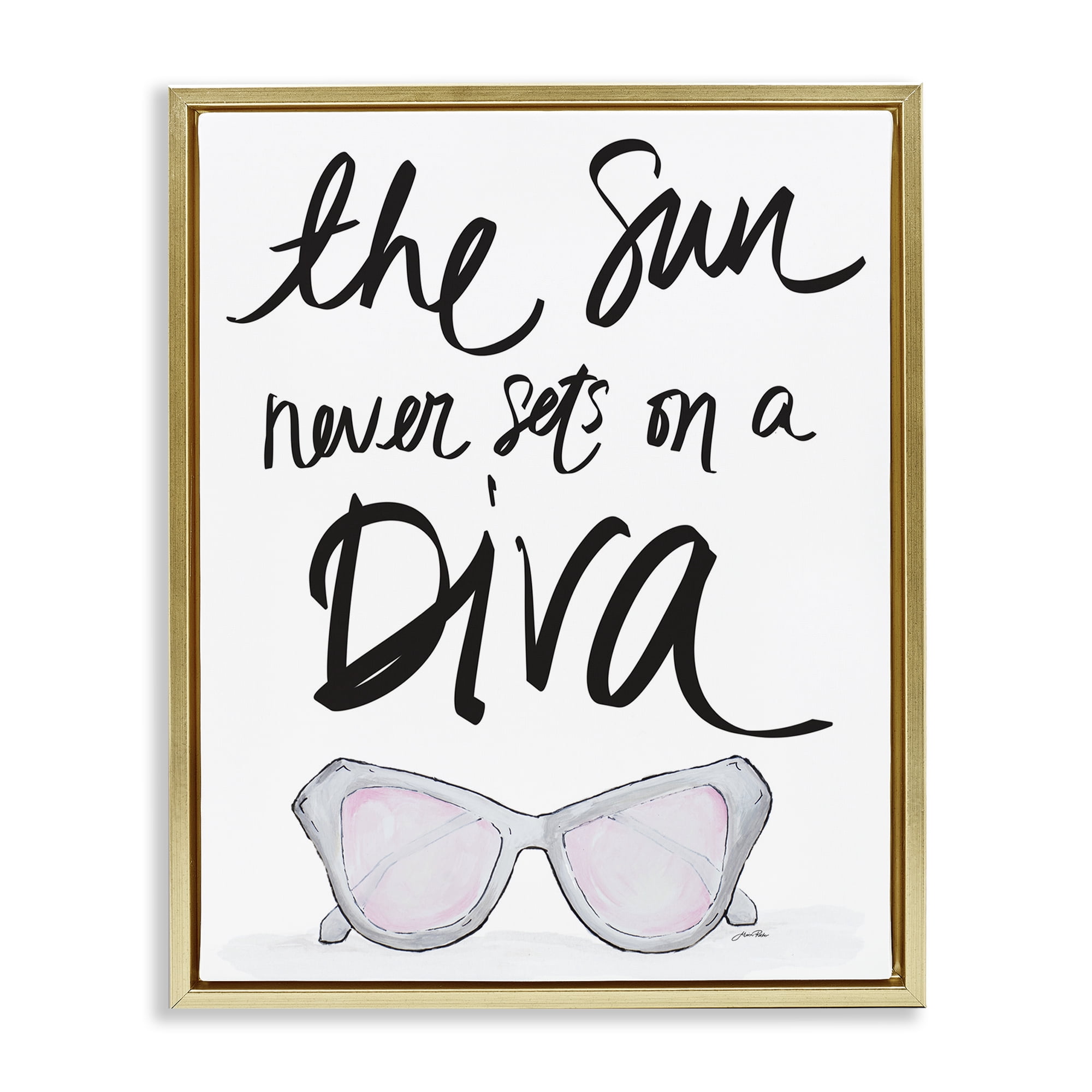Stupell Industries Sun Never Sets on Diva Beauty & Fashion Painting Gold Floater Framed Art Print Wall Art, 17 x 21