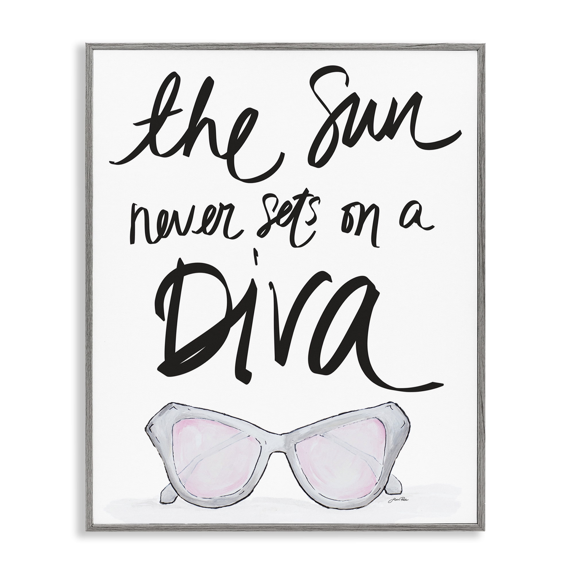 Stupell Industries Sun Never Sets on Diva Beauty & Fashion Painting Gray Framed Art Print Wall Art, 24 x 30