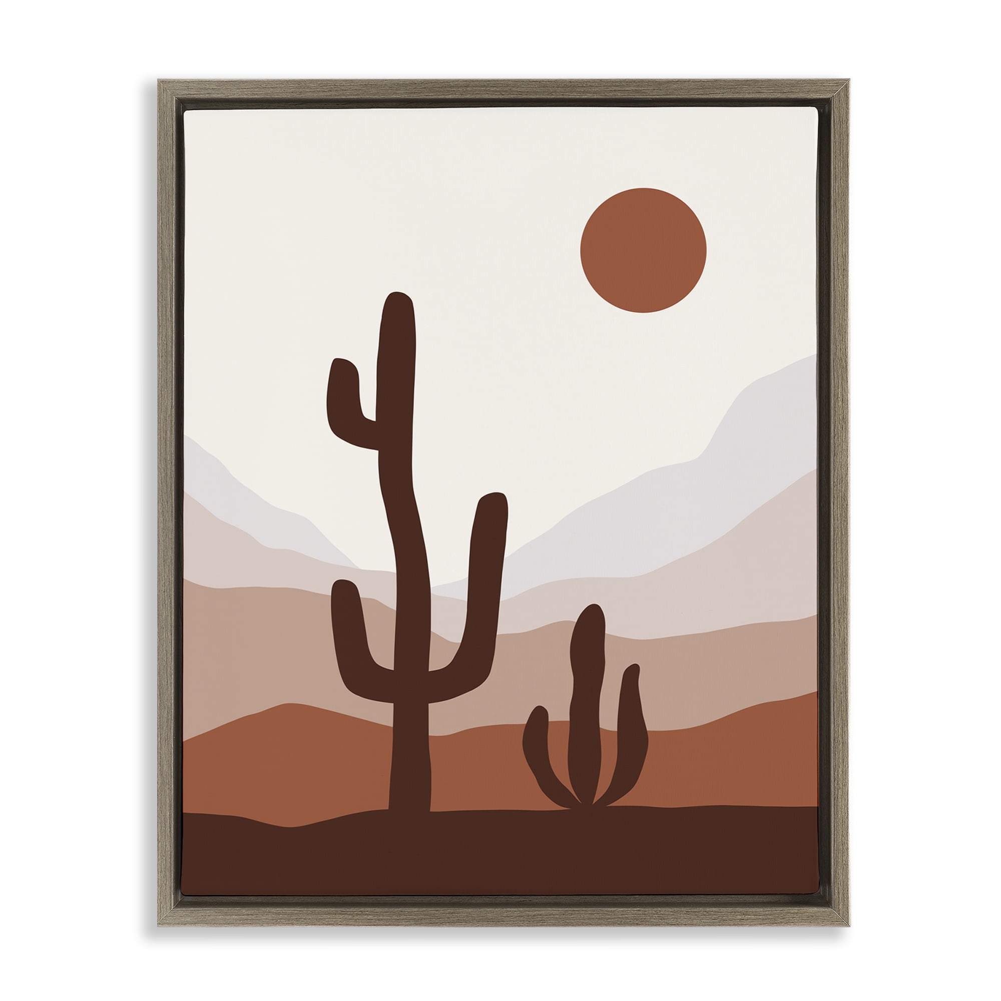 Stupell Industries Sun Over Desert Life Abstract Painting Brown Floater Framed Canvas Art Print Wall Art, 17 x 21