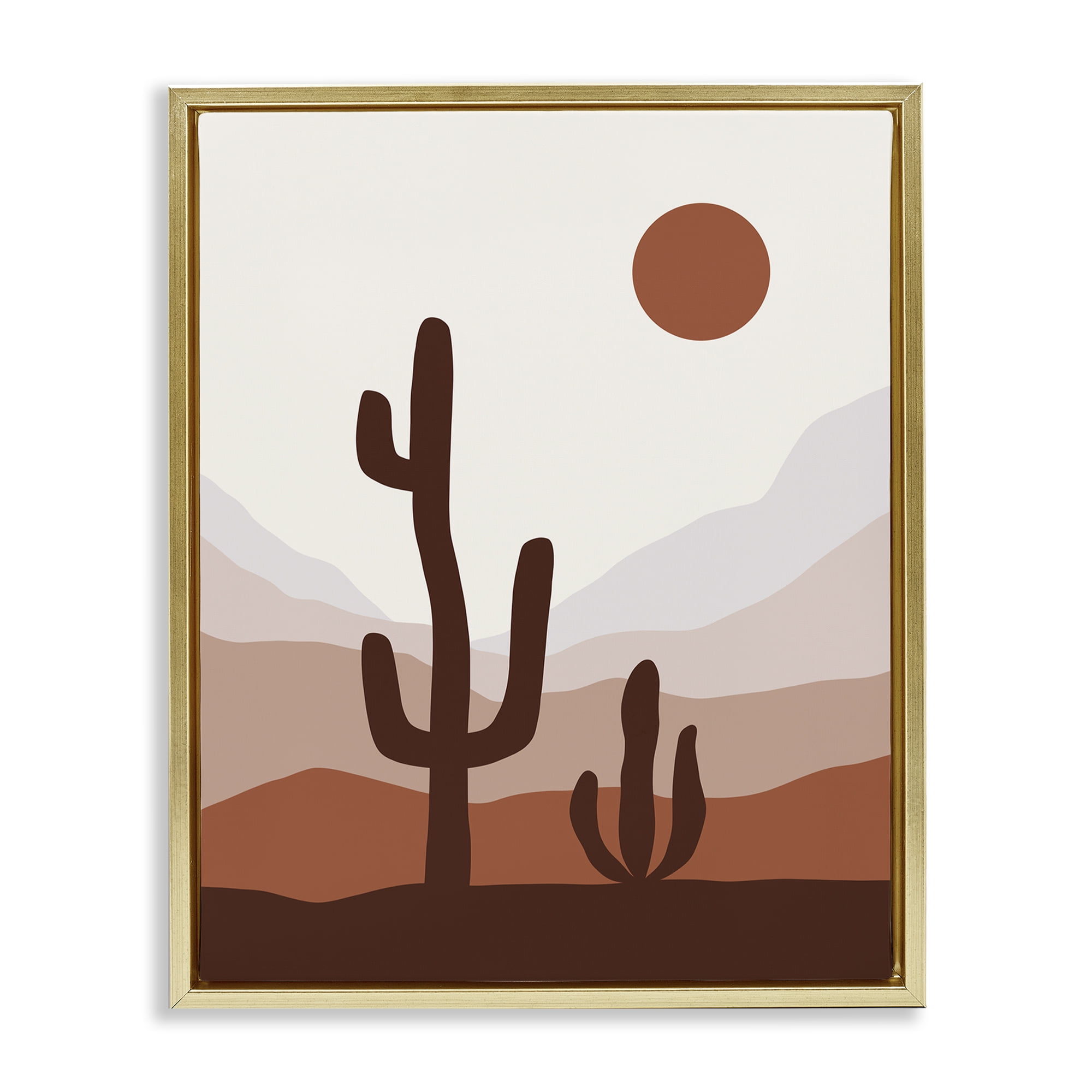 Stupell Industries Sun Over Desert Life Abstract Painting Gold Floater Framed Canvas Art Print Wall Art, 17 x 21