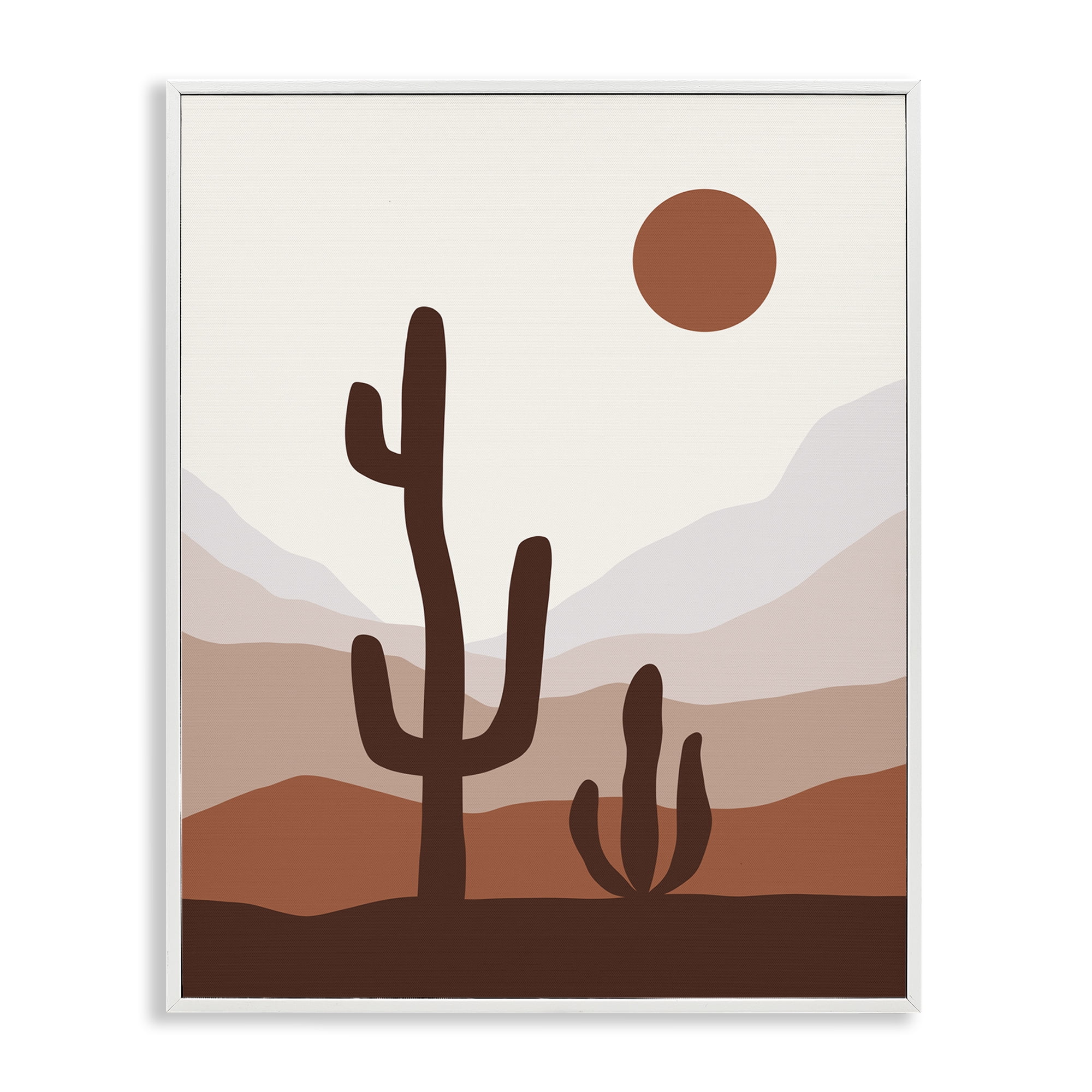 Stupell Industries Sun Over Desert Life Abstract Painting White Framed Art Print Wall Art, 16 x 20