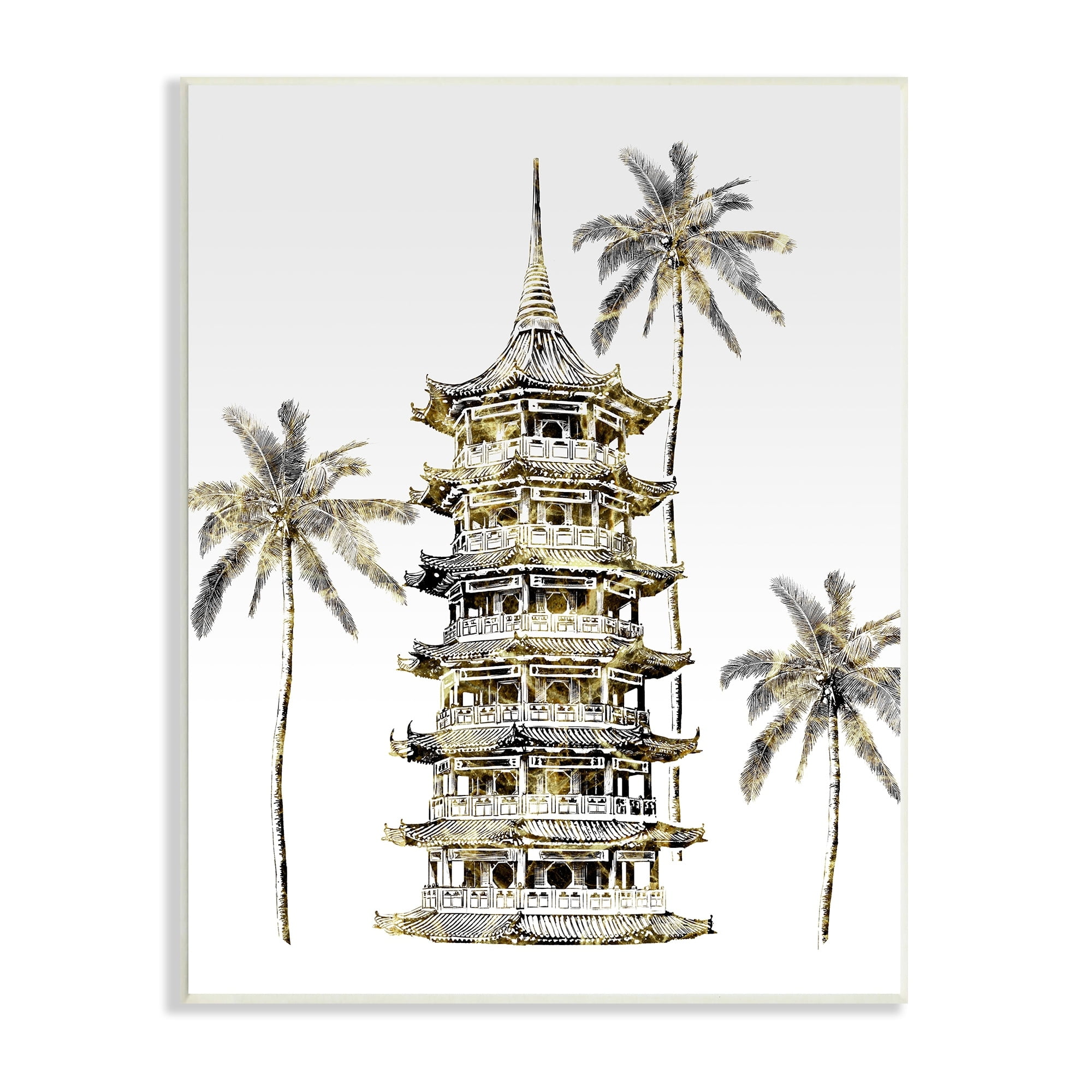 Stupell Industries Sun Pagoda Building Tropical Palms Glam Architecture, 10 x 15,Design by Ziwei Li