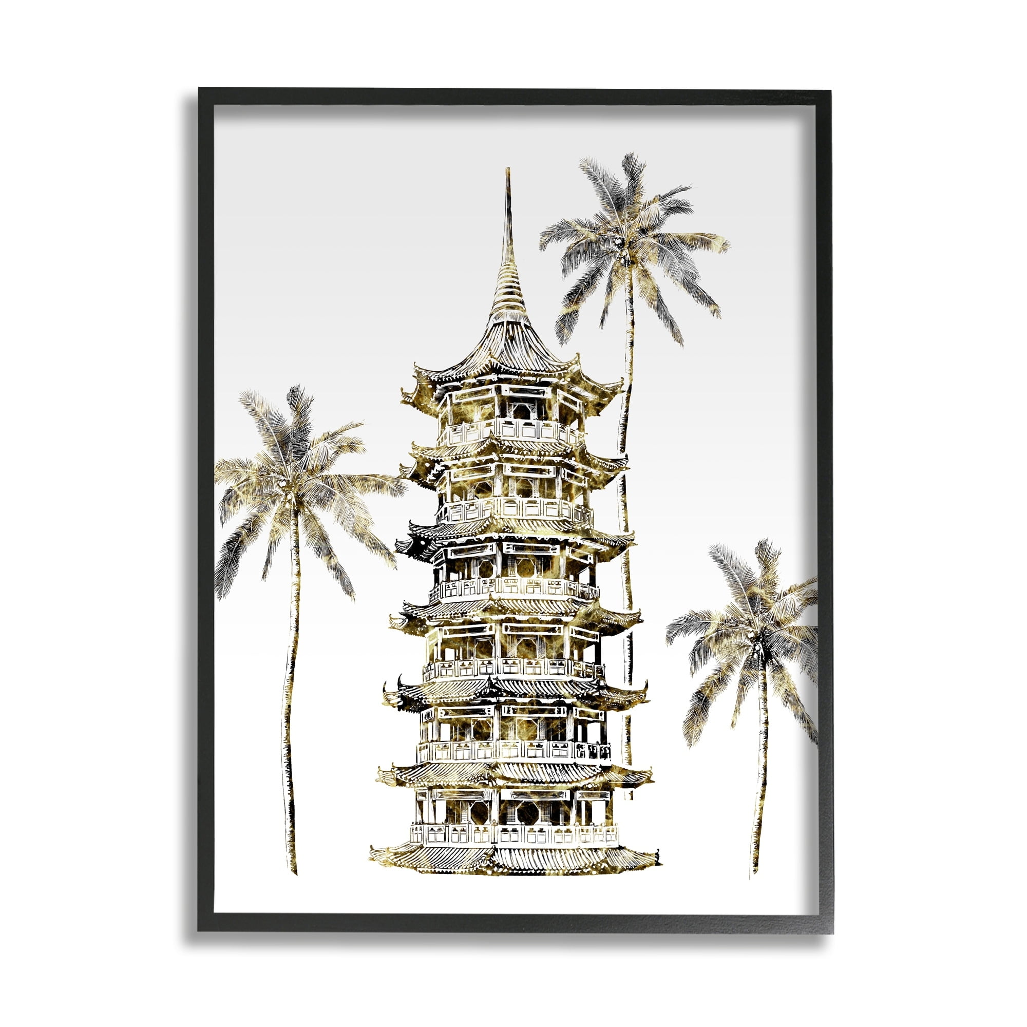 Stupell Industries Sun Pagoda Building Tropical Palms Glam Architecture, 11 x 14,Design by Ziwei Li