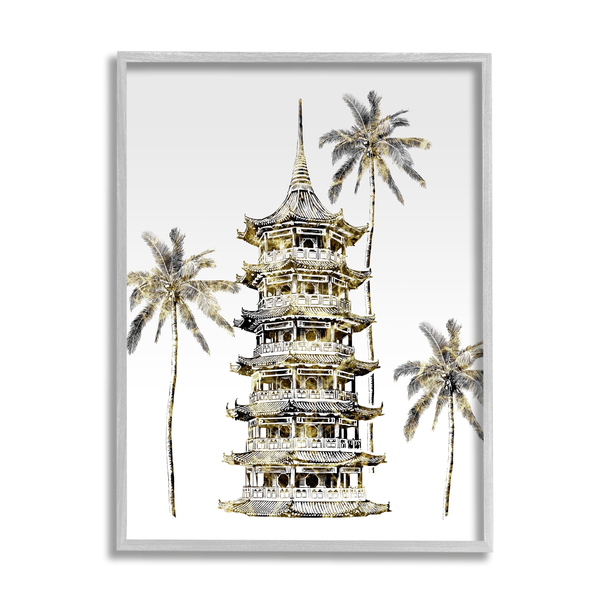 Stupell Industries Sun Pagoda Building Tropical Palms Glam Architecture, 24 x 30,Design by Ziwei Li