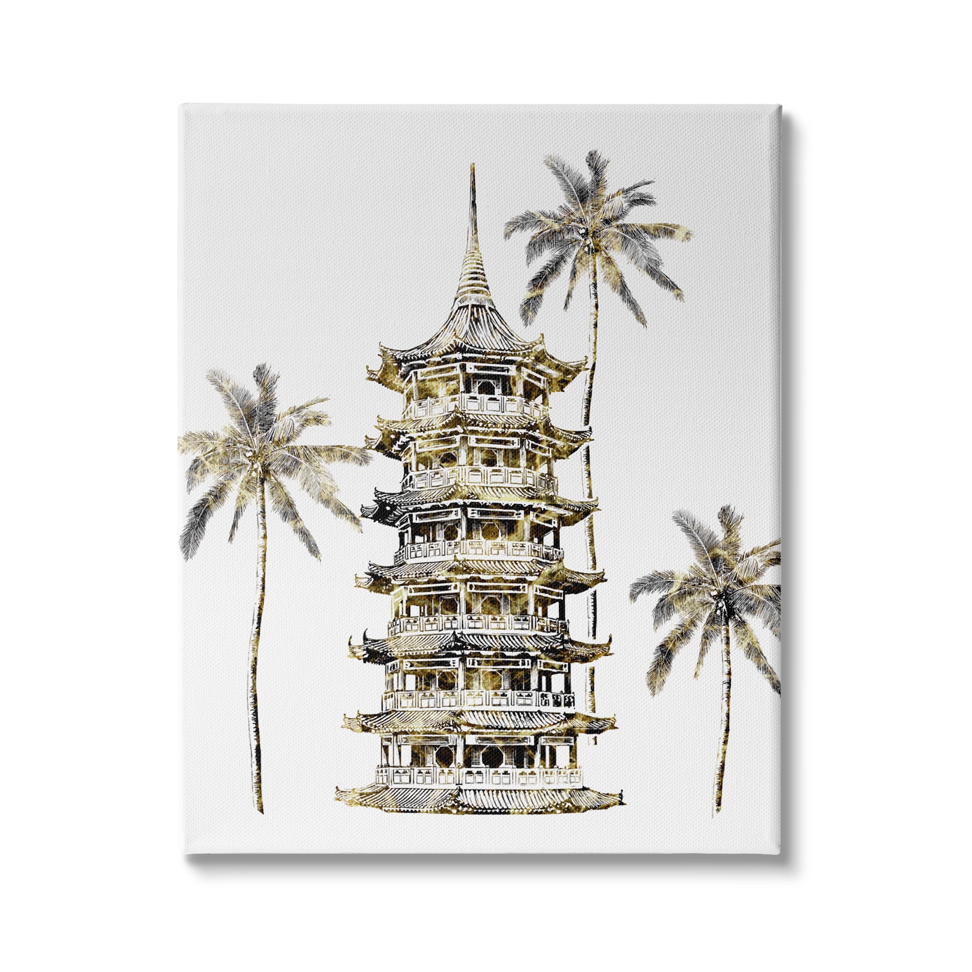 Stupell Industries Sun Pagoda Building Tropical Palms Glam Architecture, 30 x 40,Design by Ziwei Li