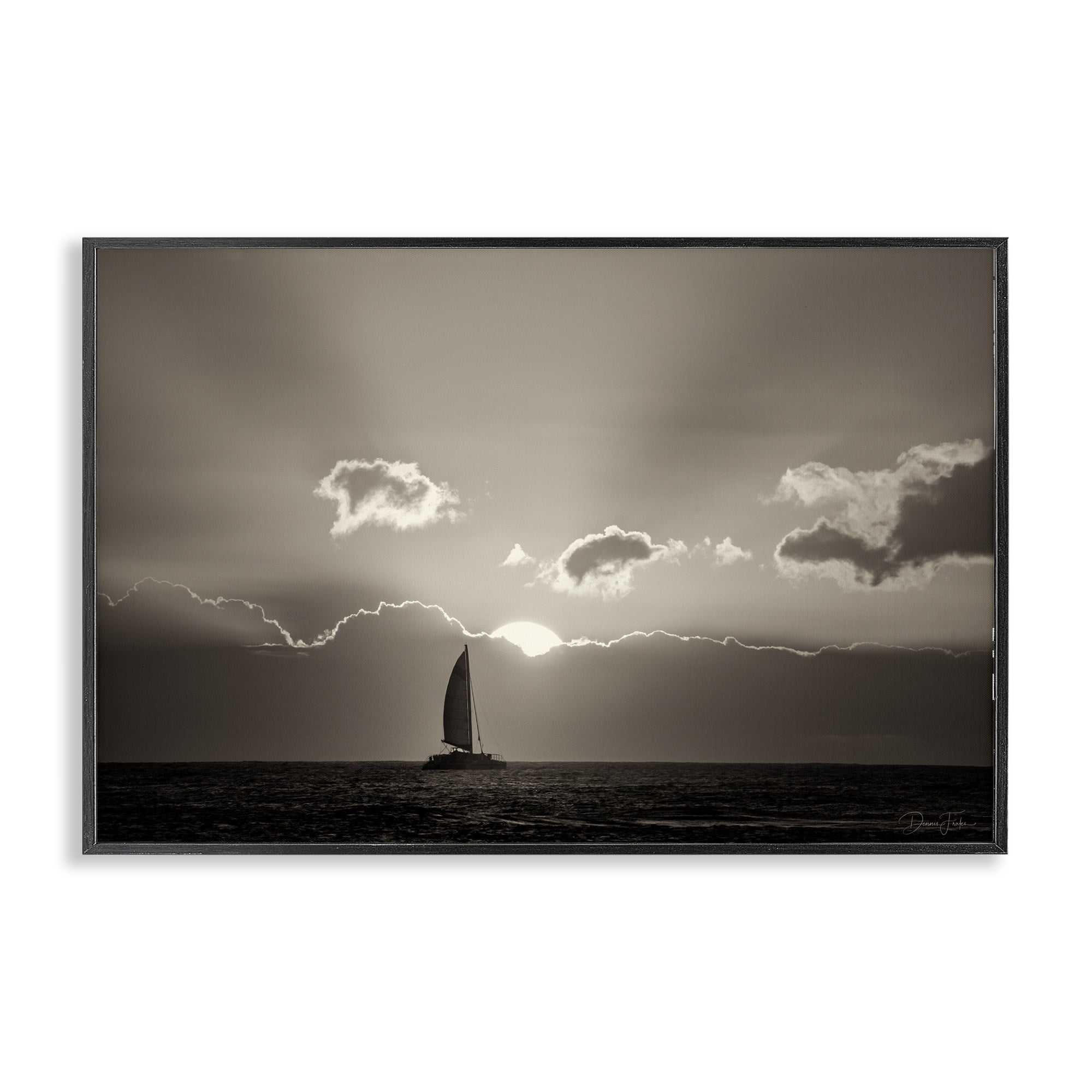Stupell Industries Sun Peeking Over Boat Landscape & Nature Photography Black Framed Art Print Wall Art, 30 x 20